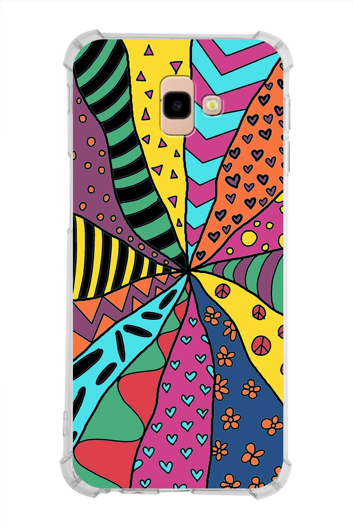 Samsung Galaxy J4+ Plus Uyumlu Retro Color 4 Baskılı Şeffaf Köşe Korumalı Antişok Kılıf