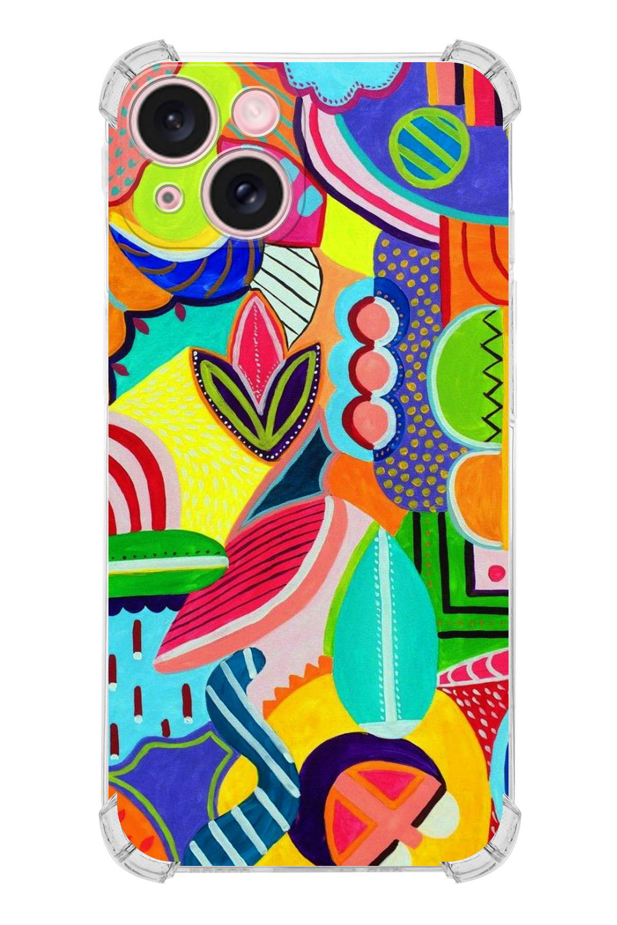 Apple iPhone 15 Retro Color 6 Şeffaf Köşe ve Kamera Korumalı Korumalı Antişok Kılıf