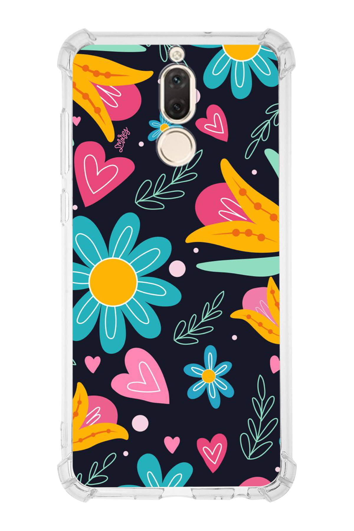 Huawei Mate 10 Lite Uyumlu Retro Color 1 Baskılı Şeffaf Köşe Korumalı Antişok Kılıf