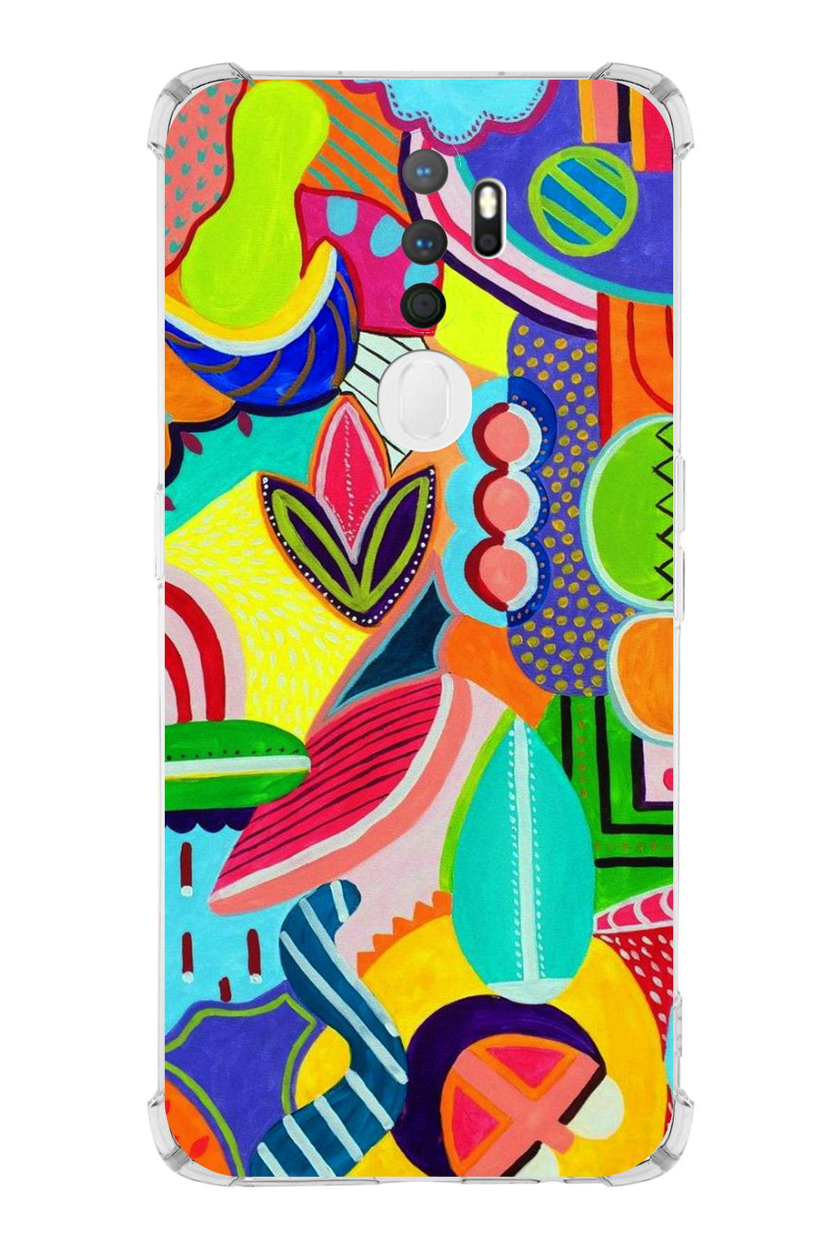 Oppo A5 2020 Uyumlu Retro Color 6 Baskılı Şeffaf Köşe Korumalı Antişok Kılıf