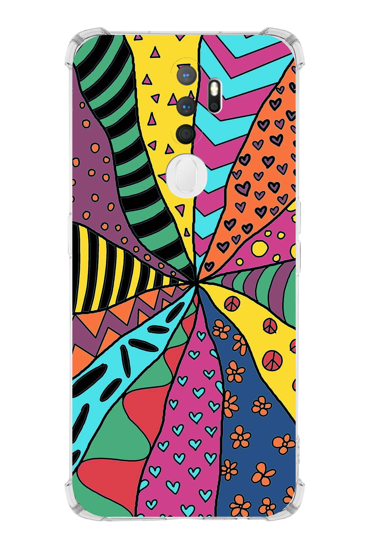 Oppo A5 2020 Uyumlu Retro Color 4 Baskılı Şeffaf Köşe Korumalı Antişok Kılıf