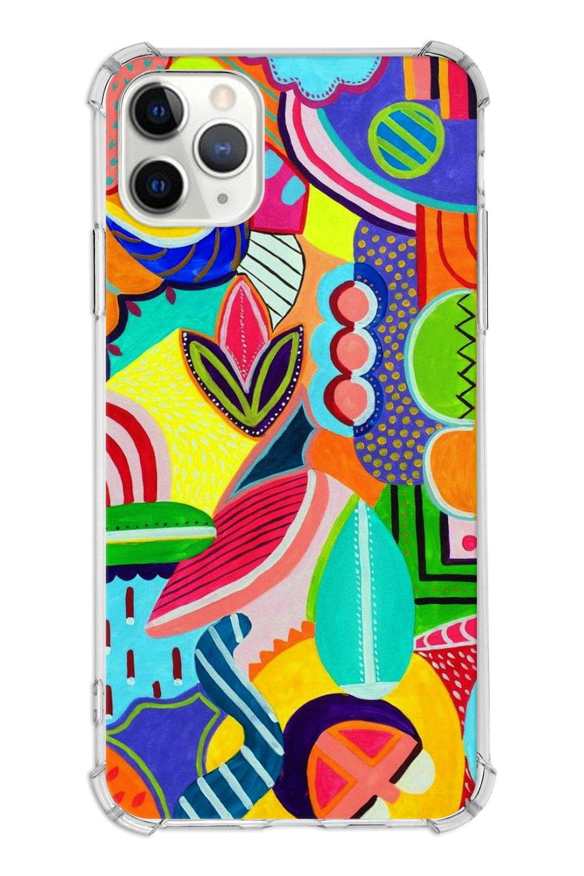 Apple iPhone 11 Pro Max Uyumlu Retro Color 6 Baskılı Şeffaf Köşe Korumalı Antişok Kılıf