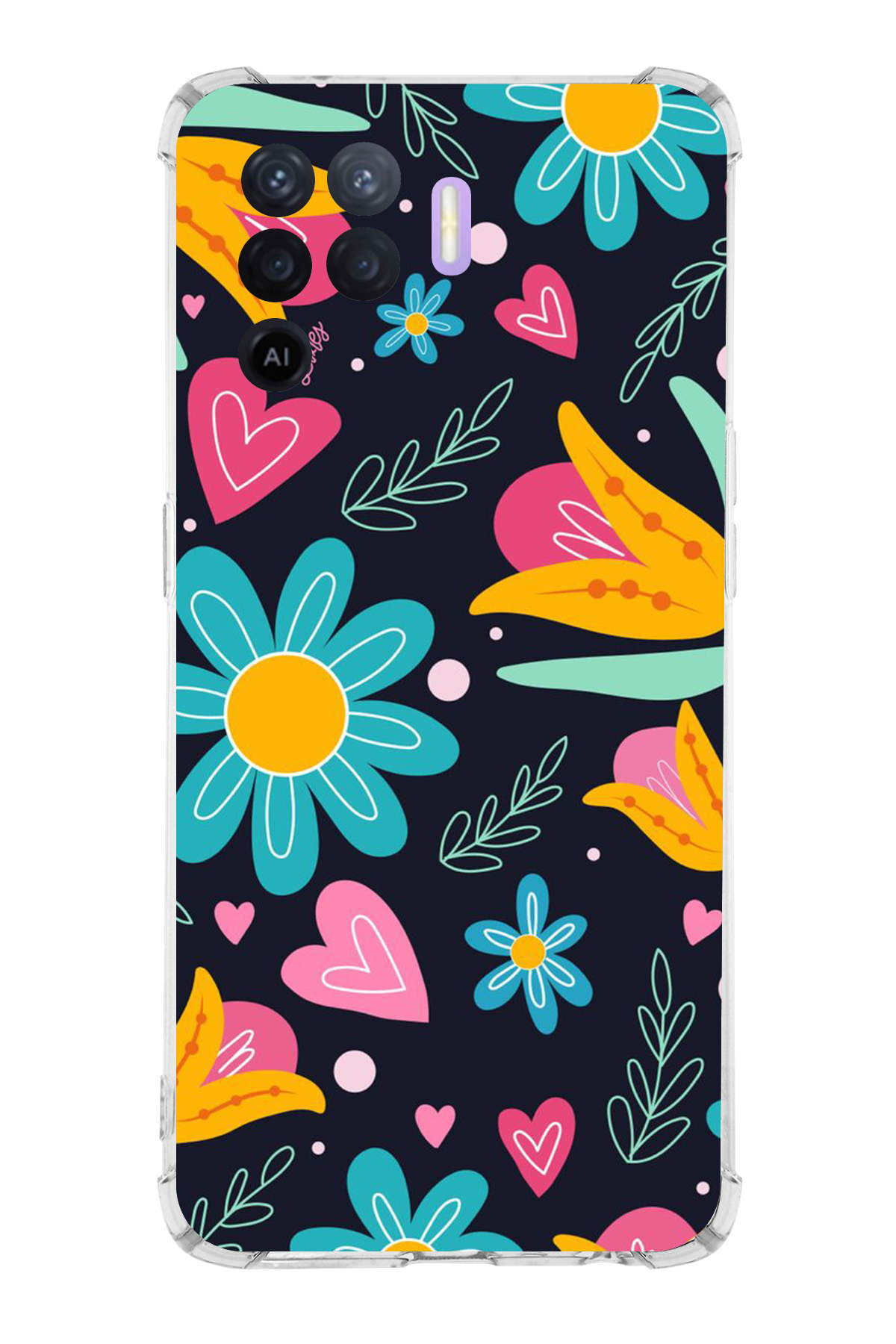Oppo A94 Uyumlu Retro Color 1 Baskılı Şeffaf Köşe Korumalı Antişok Kılıf