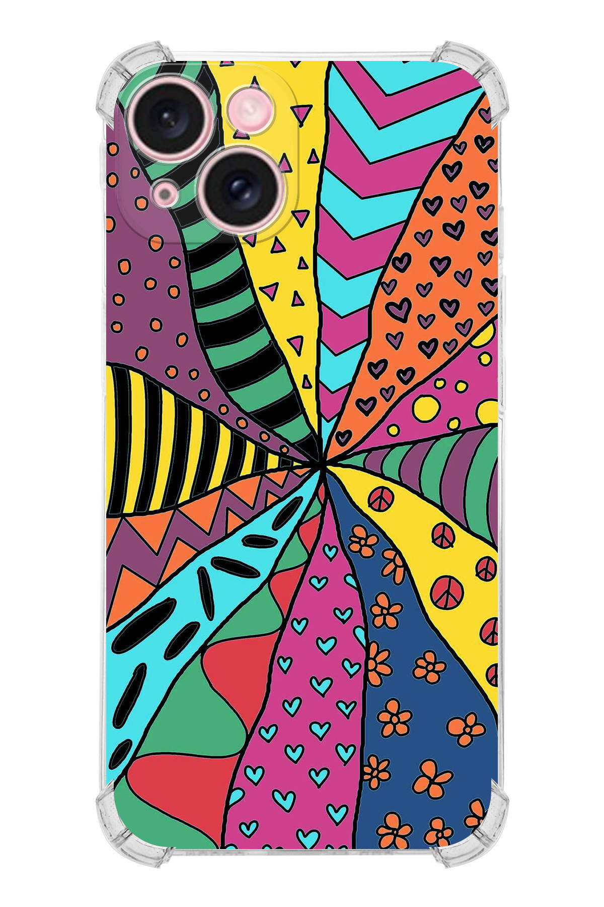 Apple iPhone 15 Plus Retro Color 4 Şeffaf Köşe ve Kamera Korumalı Korumalı Antişok Kılıf