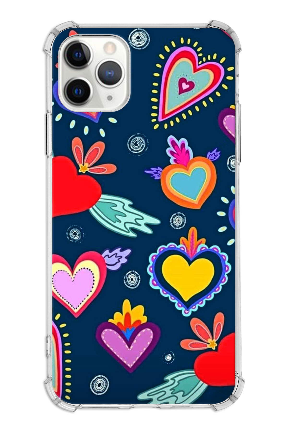 Apple iPhone 11 Pro Max Uyumlu Retro Color 3 Baskılı Şeffaf Köşe Korumalı Antişok Kılıf