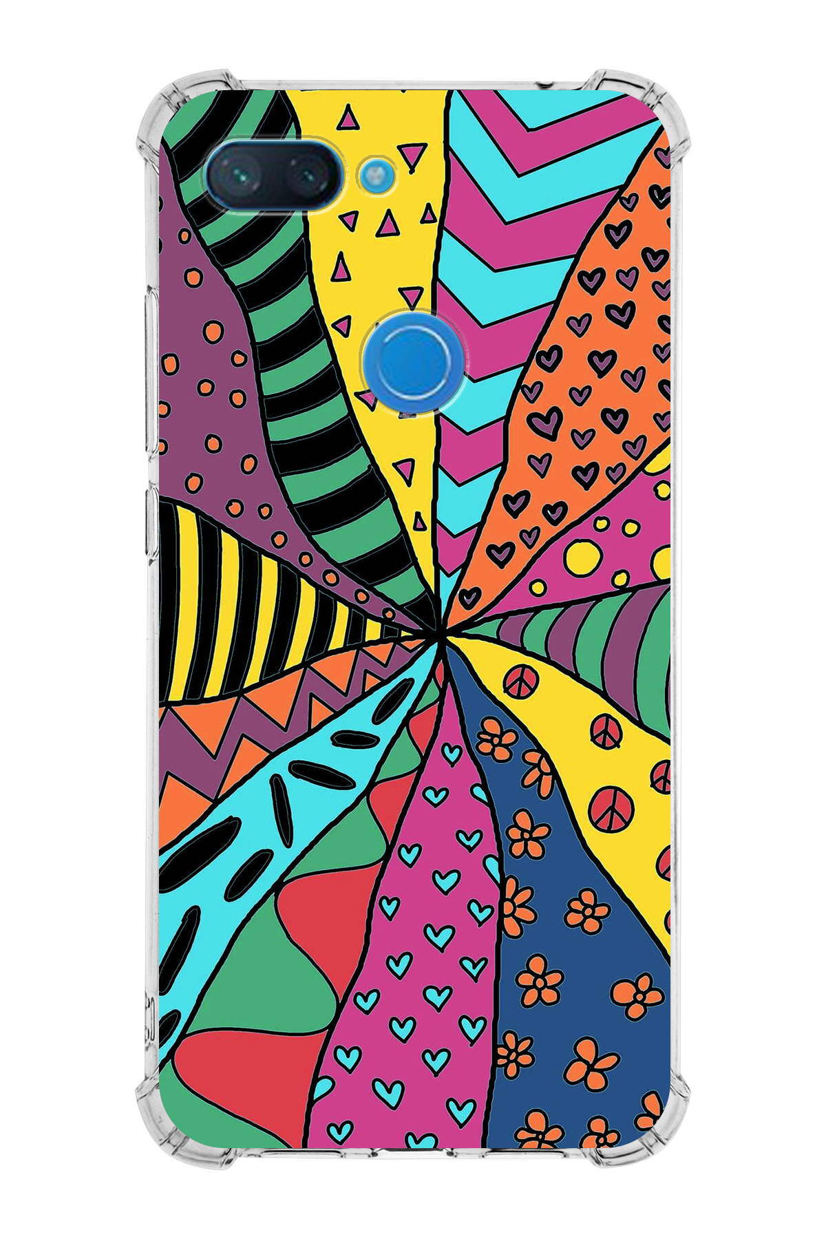 Xiaomi Mi 8 Lite Uyumlu Retro Color 4 Baskılı Şeffaf Köşe Korumalı Antişok Kılıf