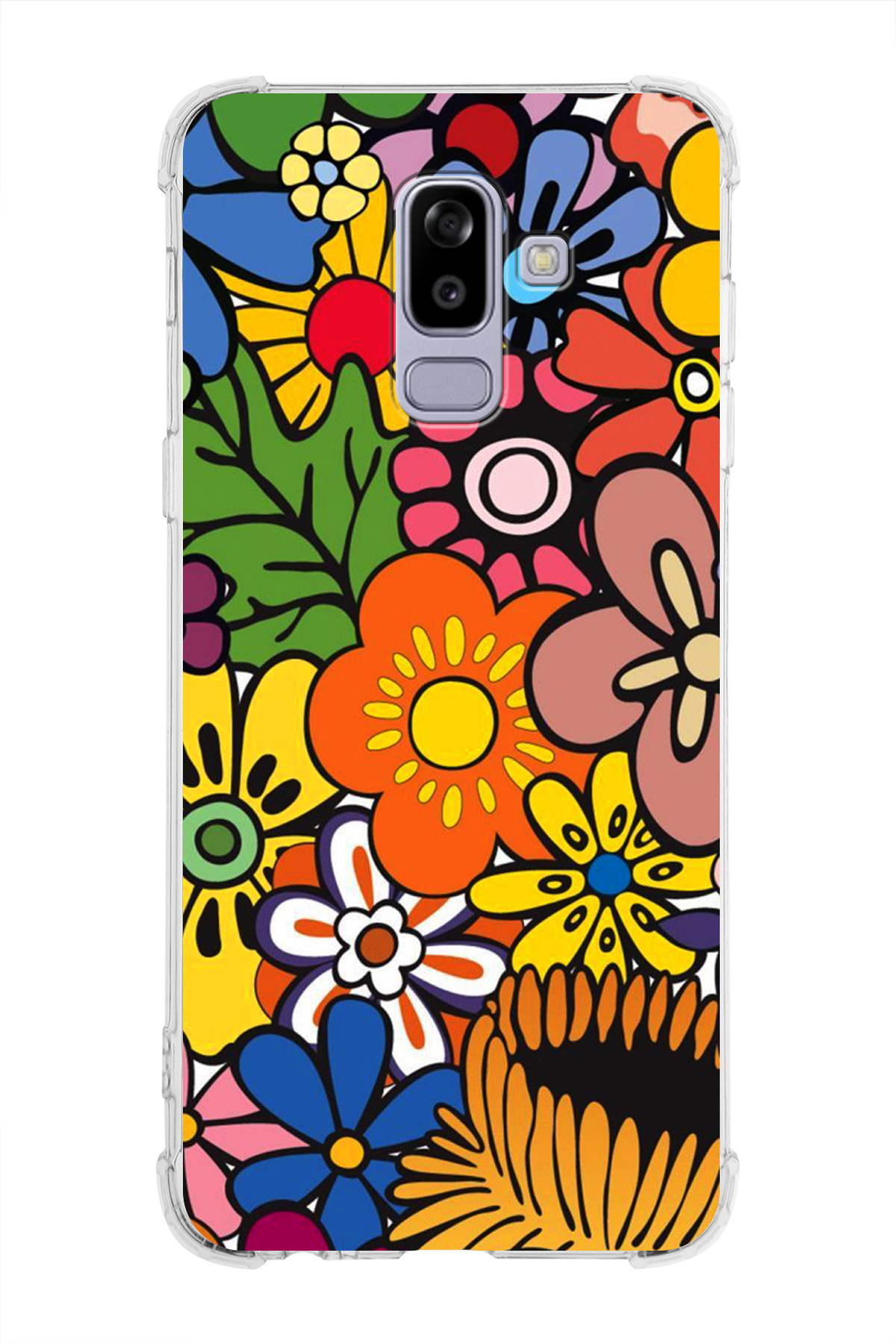Samsung Galaxy J8 Uyumlu Retro Color 2 Baskılı Şeffaf Köşe Korumalı Antişok Kılıf
