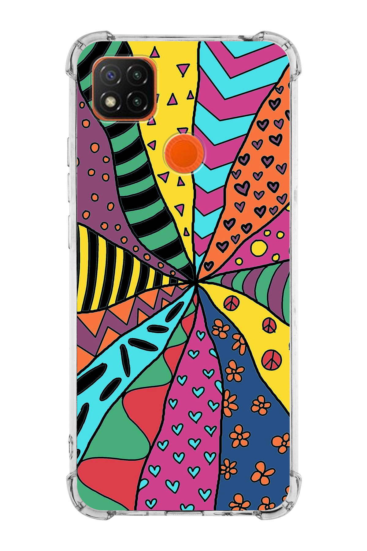 Xiaomi Redmi 9c Uyumlu Retro Color 4 Baskılı Şeffaf Köşe Korumalı Antişok Kılıf