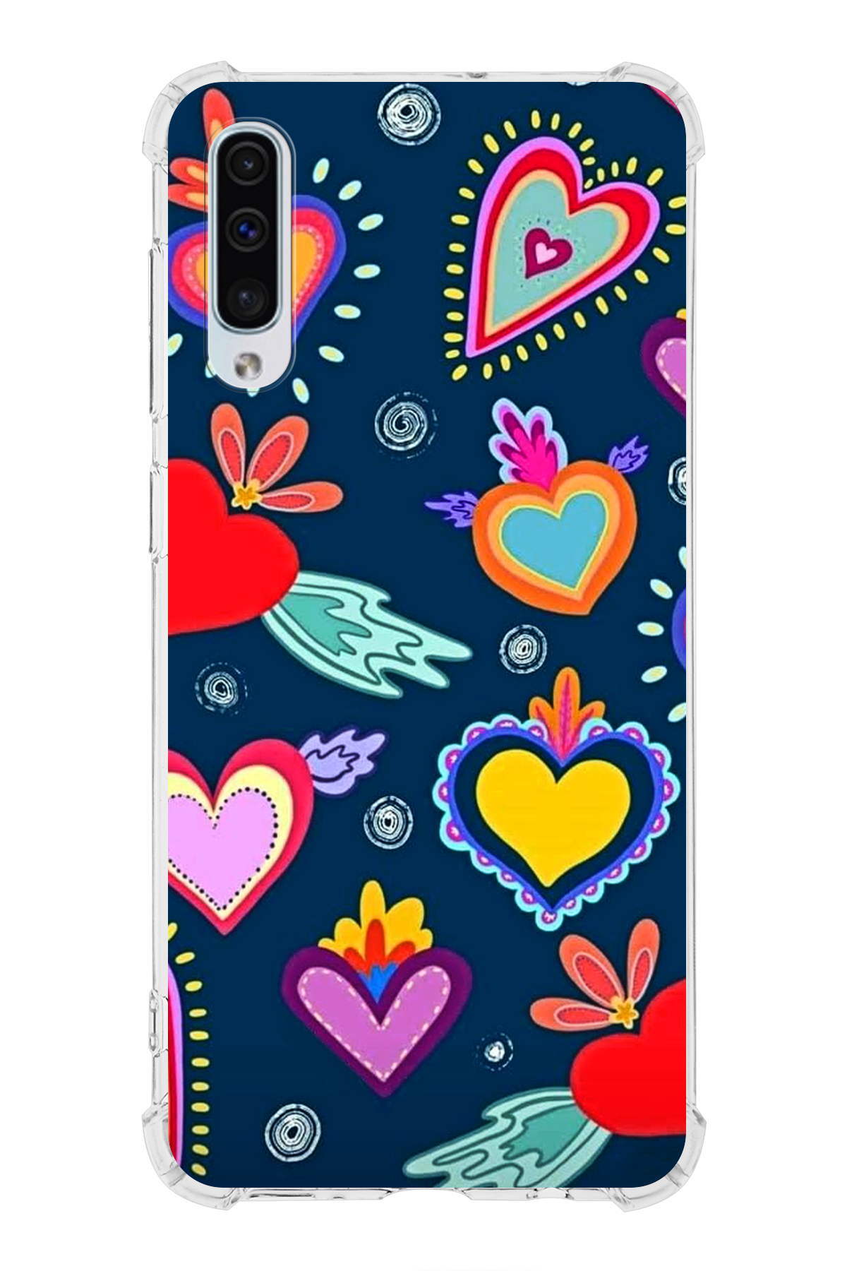 Samsung Galaxy A50 Uyumlu Retro Color 3 Baskılı Şeffaf Köşe Korumalı Antişok Kılıf