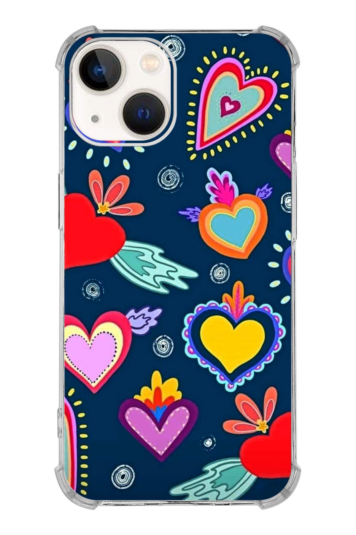 Apple iPhone 13 Mini Uyumlu Retro Color 3 Baskılı Şeffaf Köşe Korumalı Antişok Kılıf