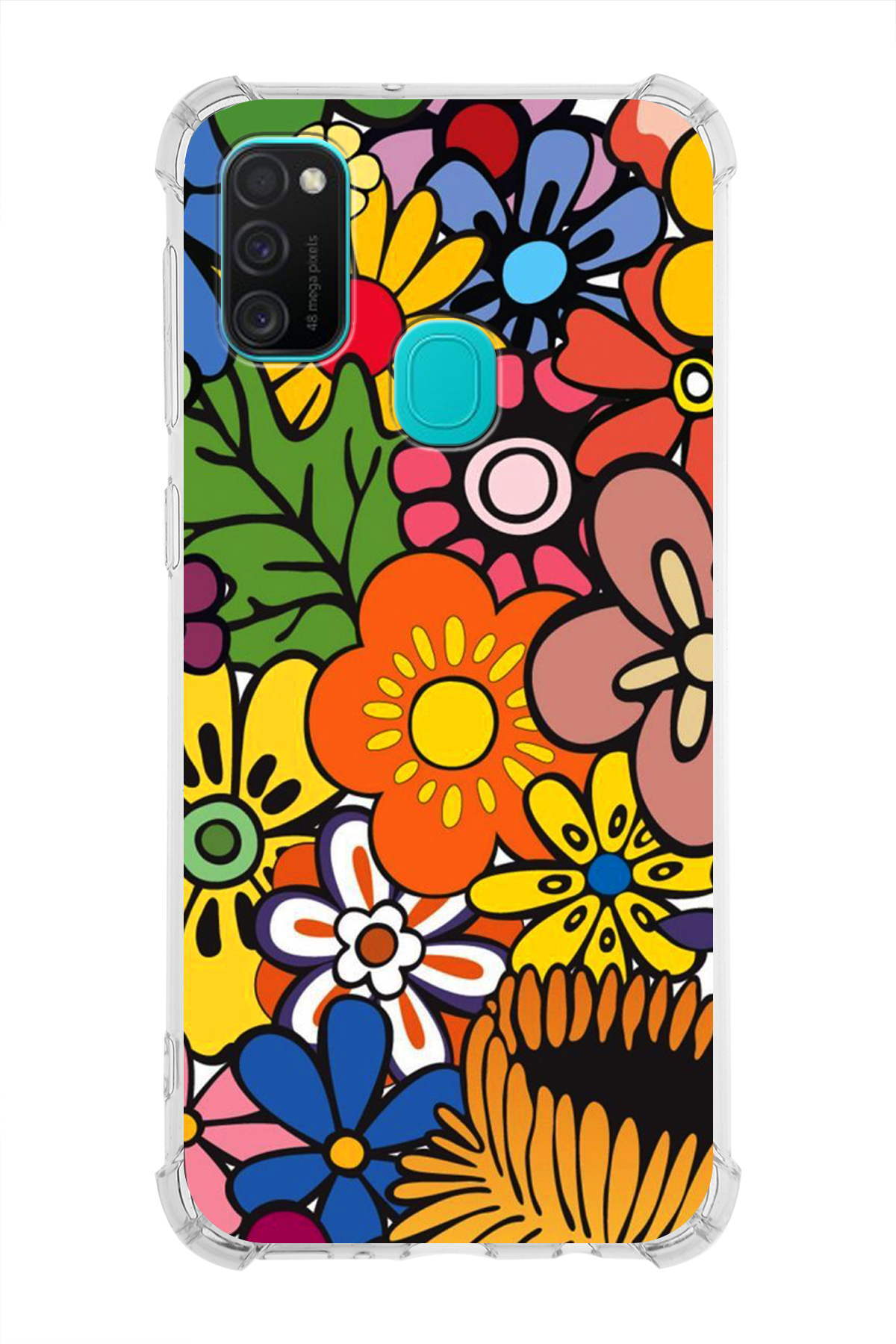 Samsung Galaxy M21 Uyumlu Retro Color 2 Baskılı Şeffaf Köşe Korumalı Antişok Kılıf