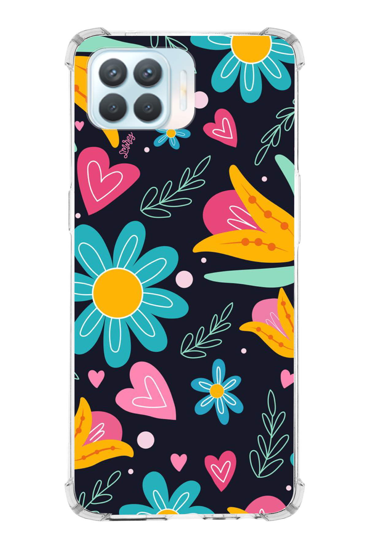 Oppo Reno 4 Lite Uyumlu Retro Color 1 Baskılı Şeffaf Köşe Korumalı Antişok Kılıf