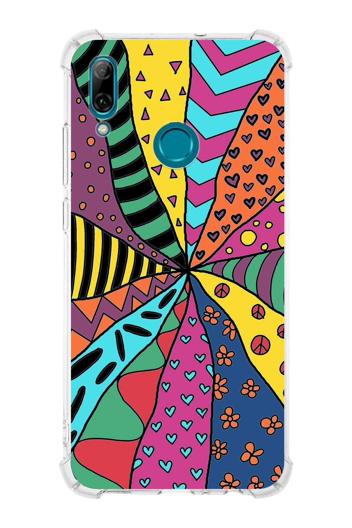 Huawei P Smart 2019 Uyumlu Retro Color 4 Baskılı Şeffaf Köşe Korumalı Antişok Kılıf