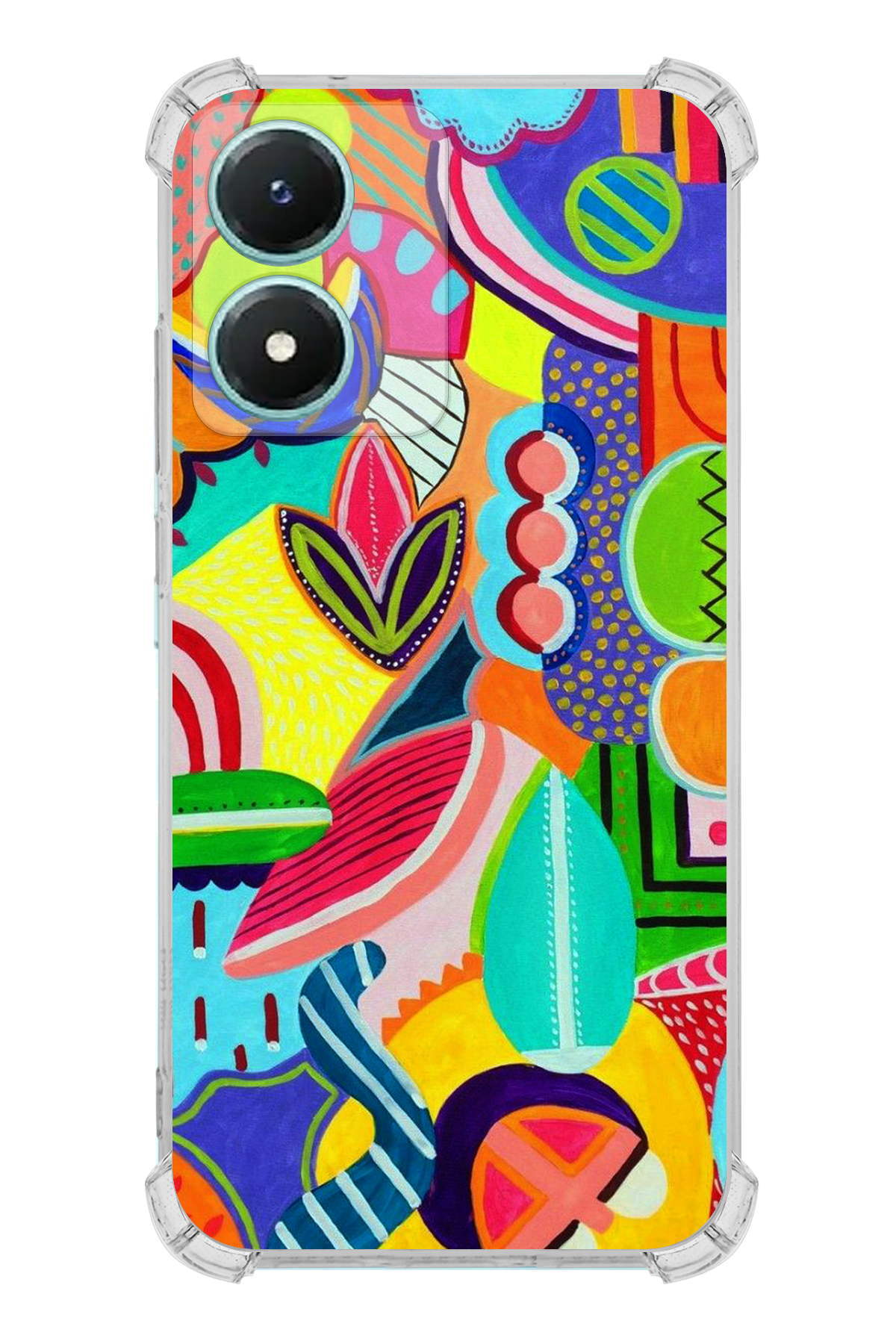 Vivo Y16 Uyumlu Retro Color 6 Baskılı Şeffaf Köşe Korumalı Antişok Kılıf