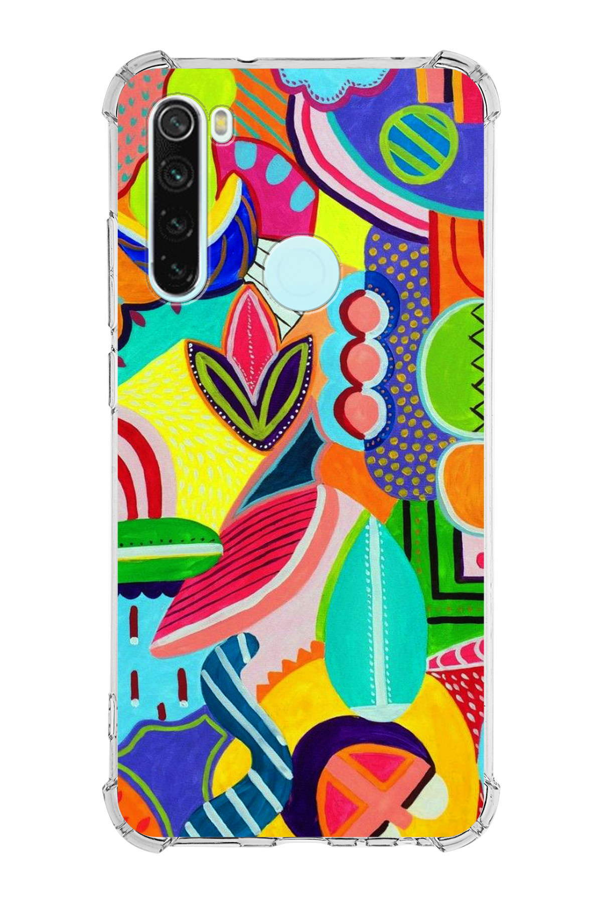 Xiaomi Redmi Note 8 Uyumlu Retro Color 6 Baskılı Şeffaf Köşe Korumalı Antişok Kılıf