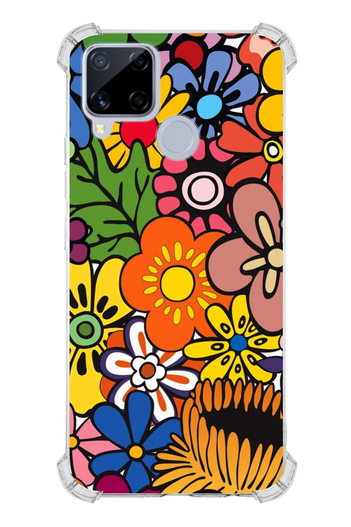 Oppo Realme C15 Uyumlu Retro Color 2 Baskılı Şeffaf Köşe Korumalı Antişok Kılıf