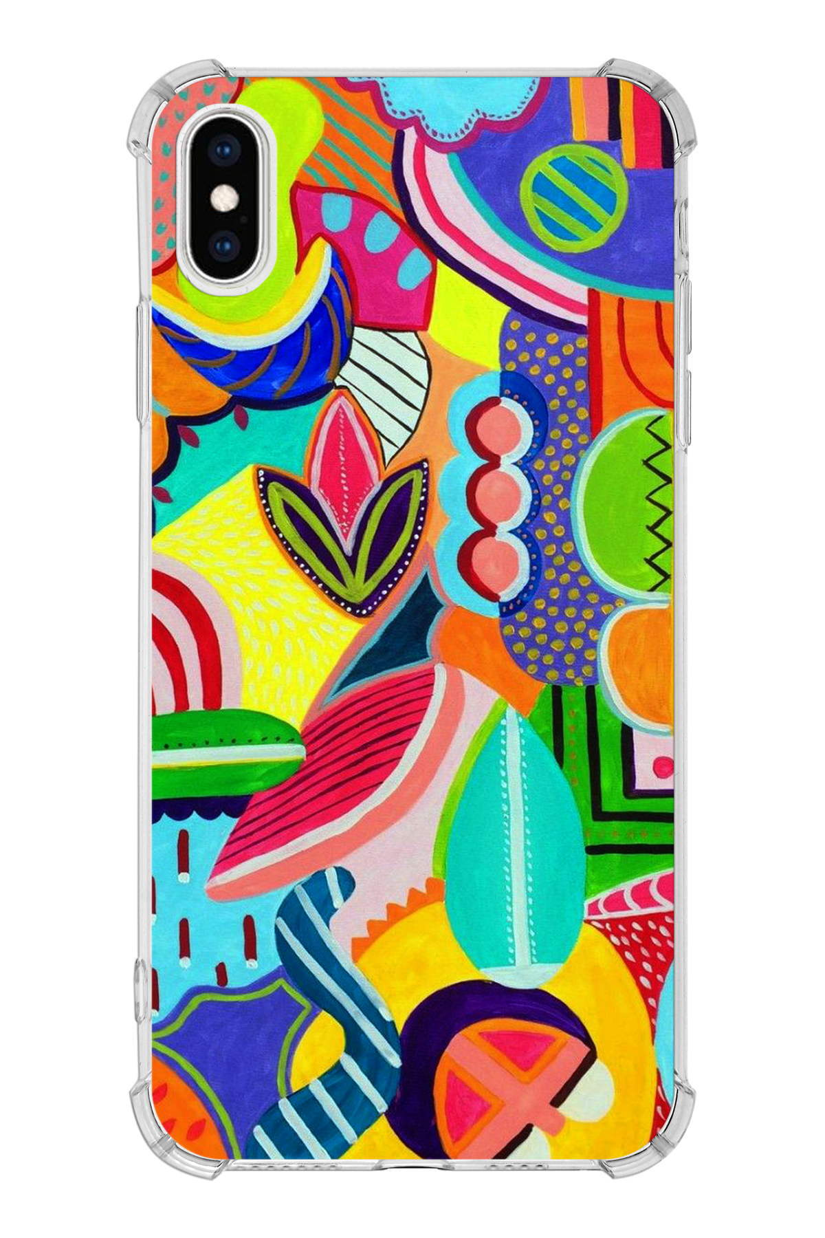 Apple iPhone X Uyumlu Retro Color 6 Baskılı Şeffaf Köşe Korumalı Antişok Kılıf