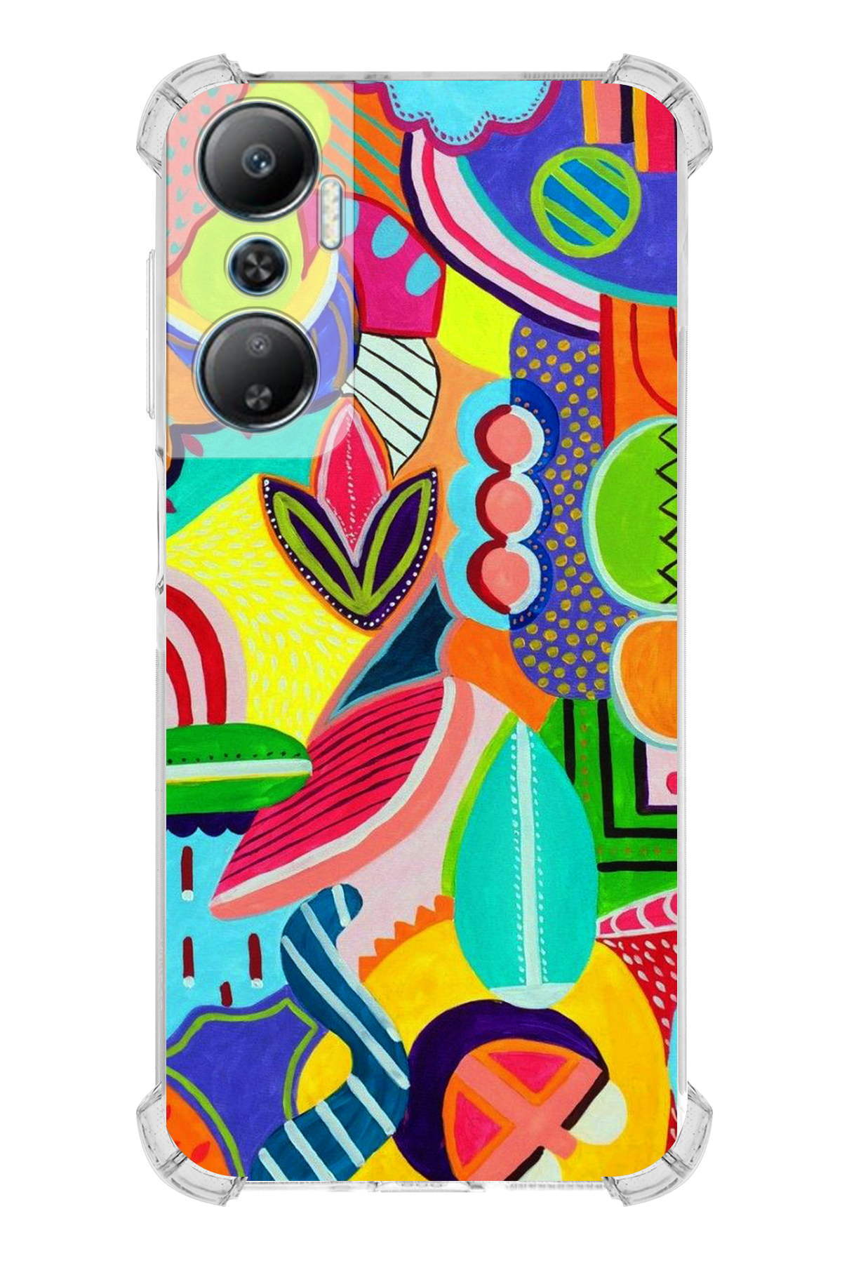 İnfinix Hot 20 Uyumlu Retro Color 6 Baskılı Şeffaf Köşe Korumalı Antişok Kılıf