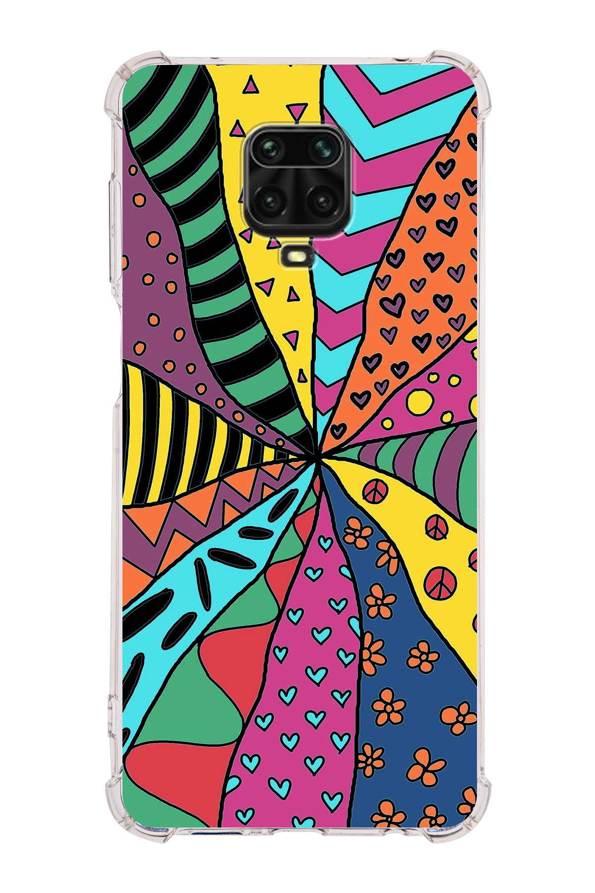 Xiaomi Redmi Note 9s Uyumlu Retro Color 4 Baskılı Şeffaf Köşe Korumalı Antişok Kılıf