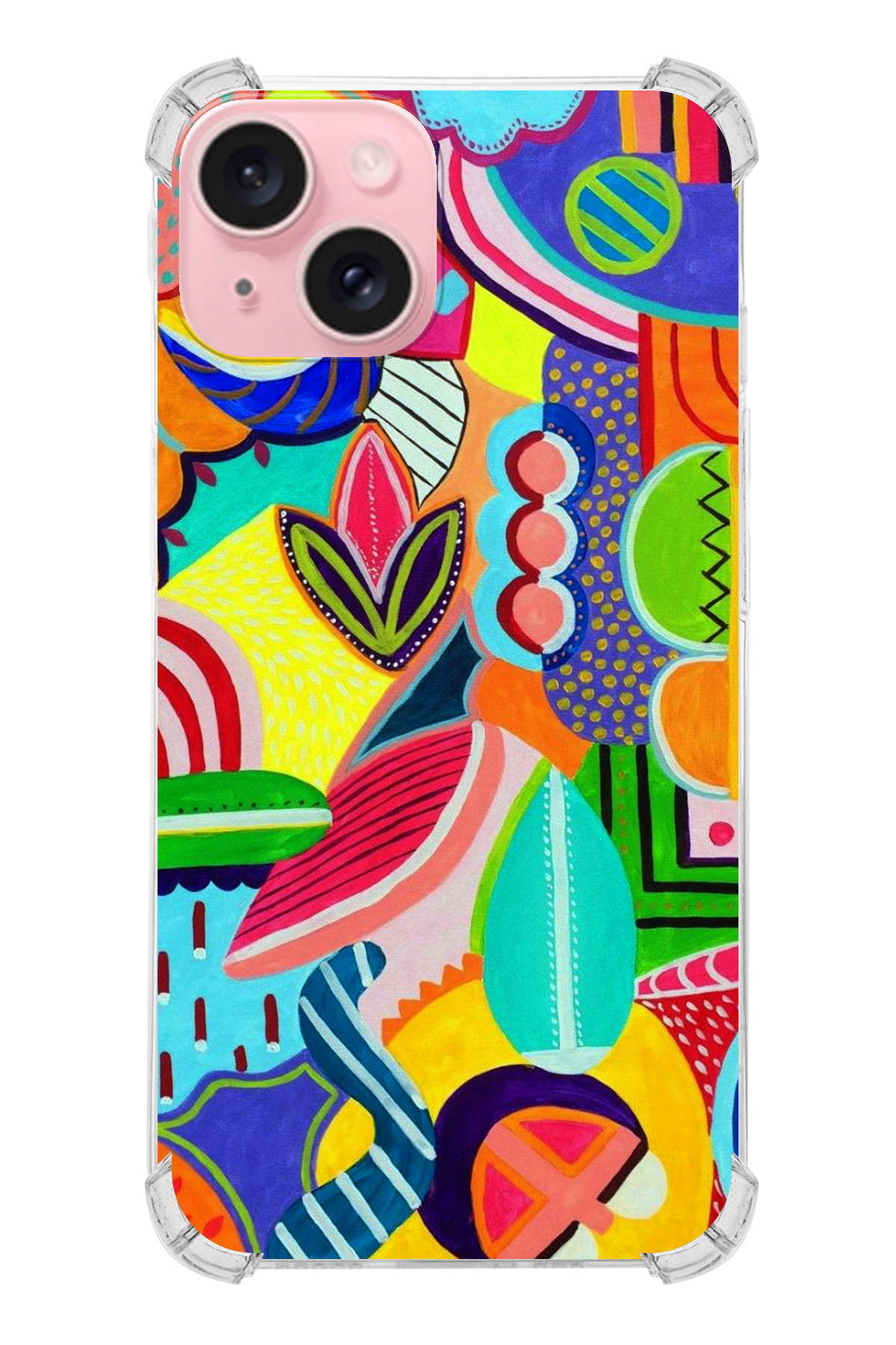 Apple iPhone 15 Uyumlu Retro Color 6 Baskılı Şeffaf Köşe Korumalı Antişok Kılıf