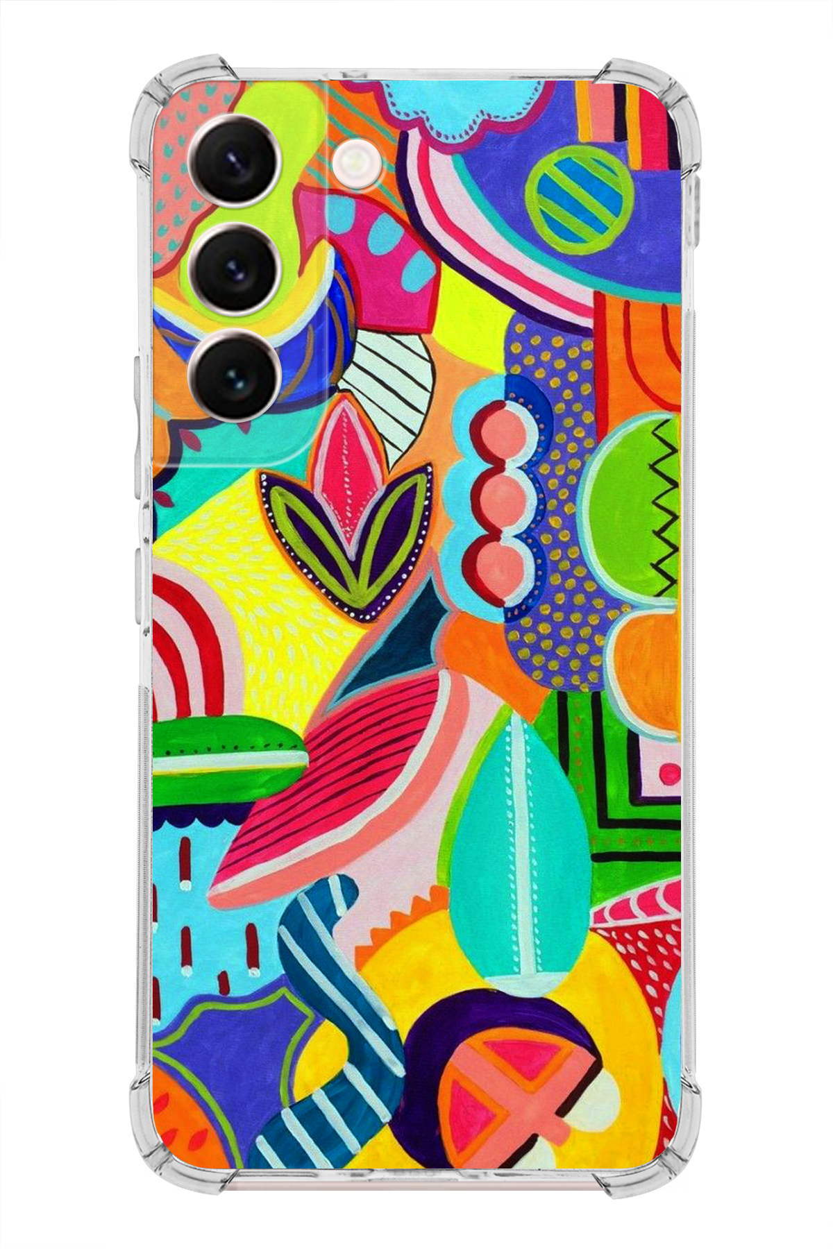 Samsung Galaxy S22 Uyumlu Retro Color 6 Baskılı Şeffaf Köşe Korumalı Antişok Kılıf