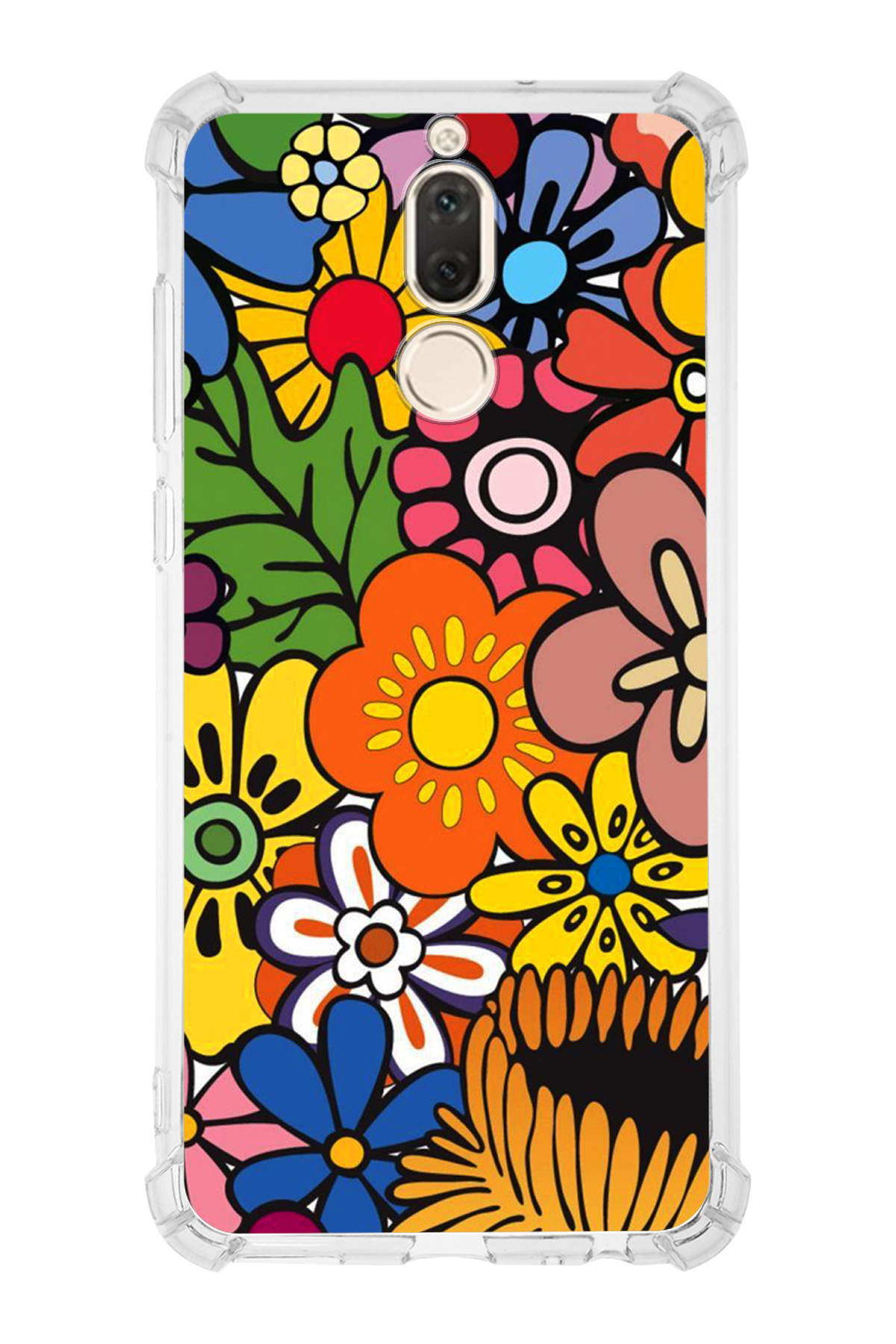 Huawei Mate 10 Lite Uyumlu Retro Color 2 Baskılı Şeffaf Köşe Korumalı Antişok Kılıf