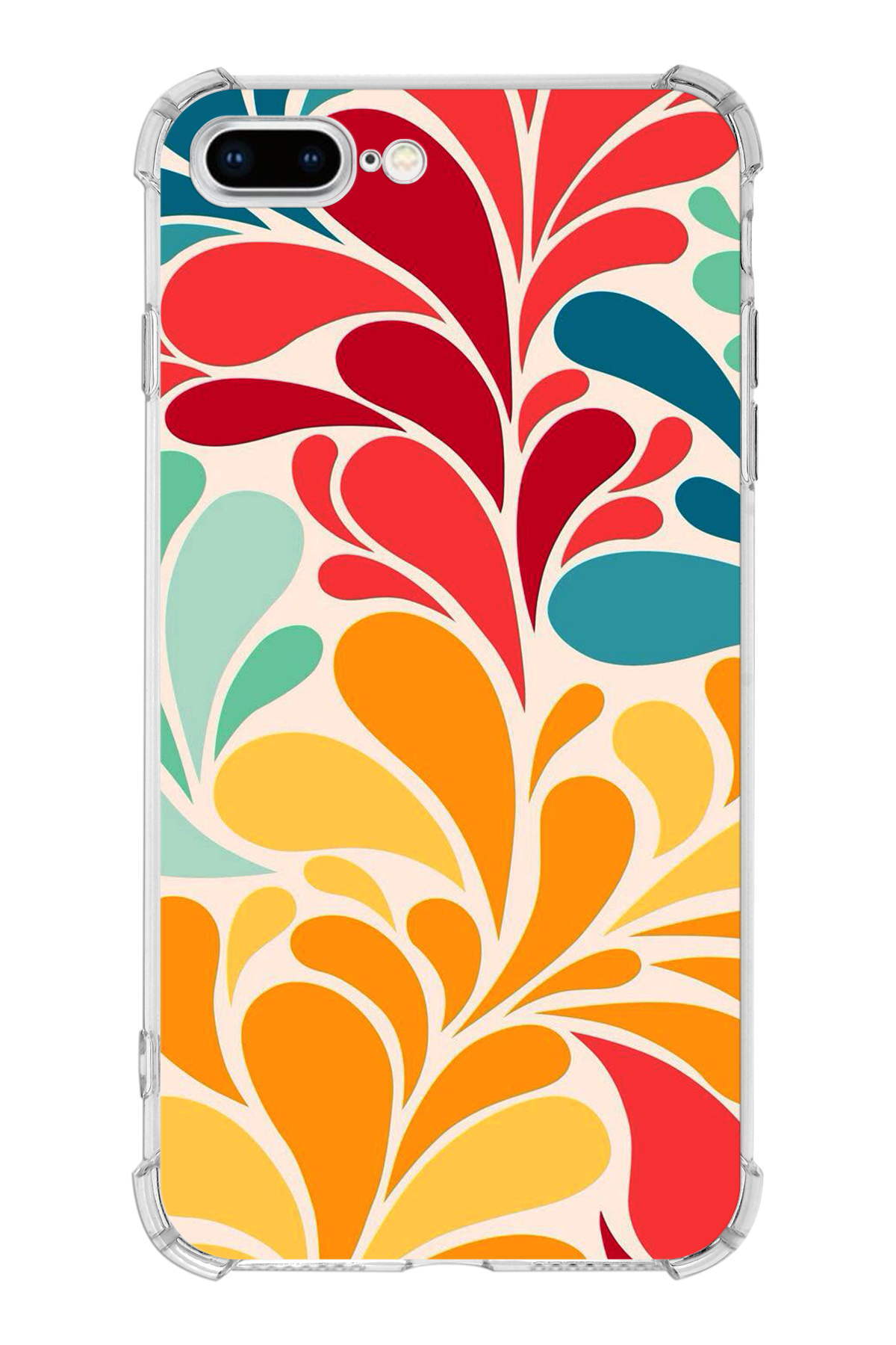 Apple iPhone 8 Plus Uyumlu Retro Color 5 Baskılı Şeffaf Köşe Korumalı Antişok Kılıf