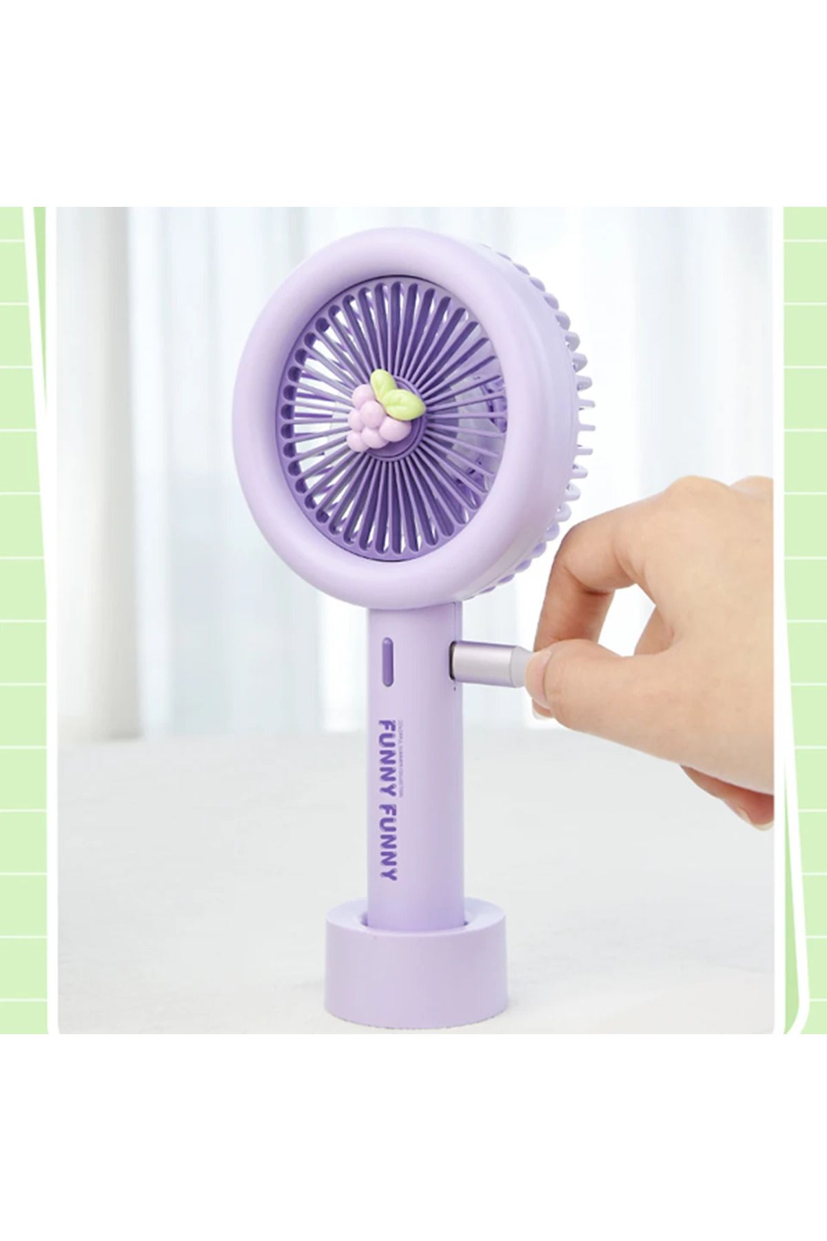 Mini Klima Led Işıklı Şarjlı El Fanı Vantilatör 3 Kademeli Hız Serinletici Fan Yeşil #3