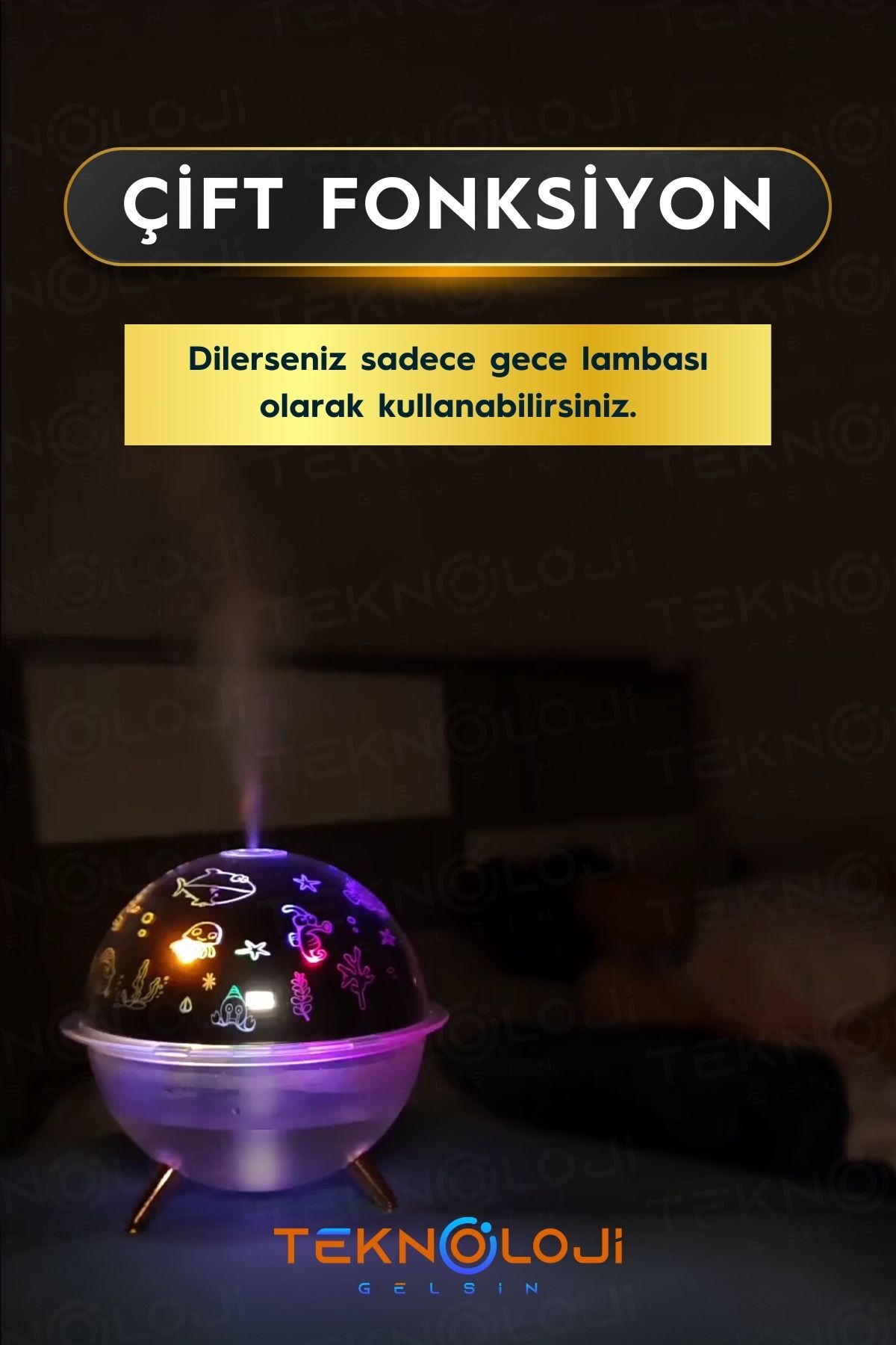 Teknoloji Gelsin Çocuk ve Bebek Gece Lambası Mini Projeksiyon Lambası Hava Nemlendirici 260 Ml Ultrasonik Galaksi fotoğrafı 6 (önizleme)