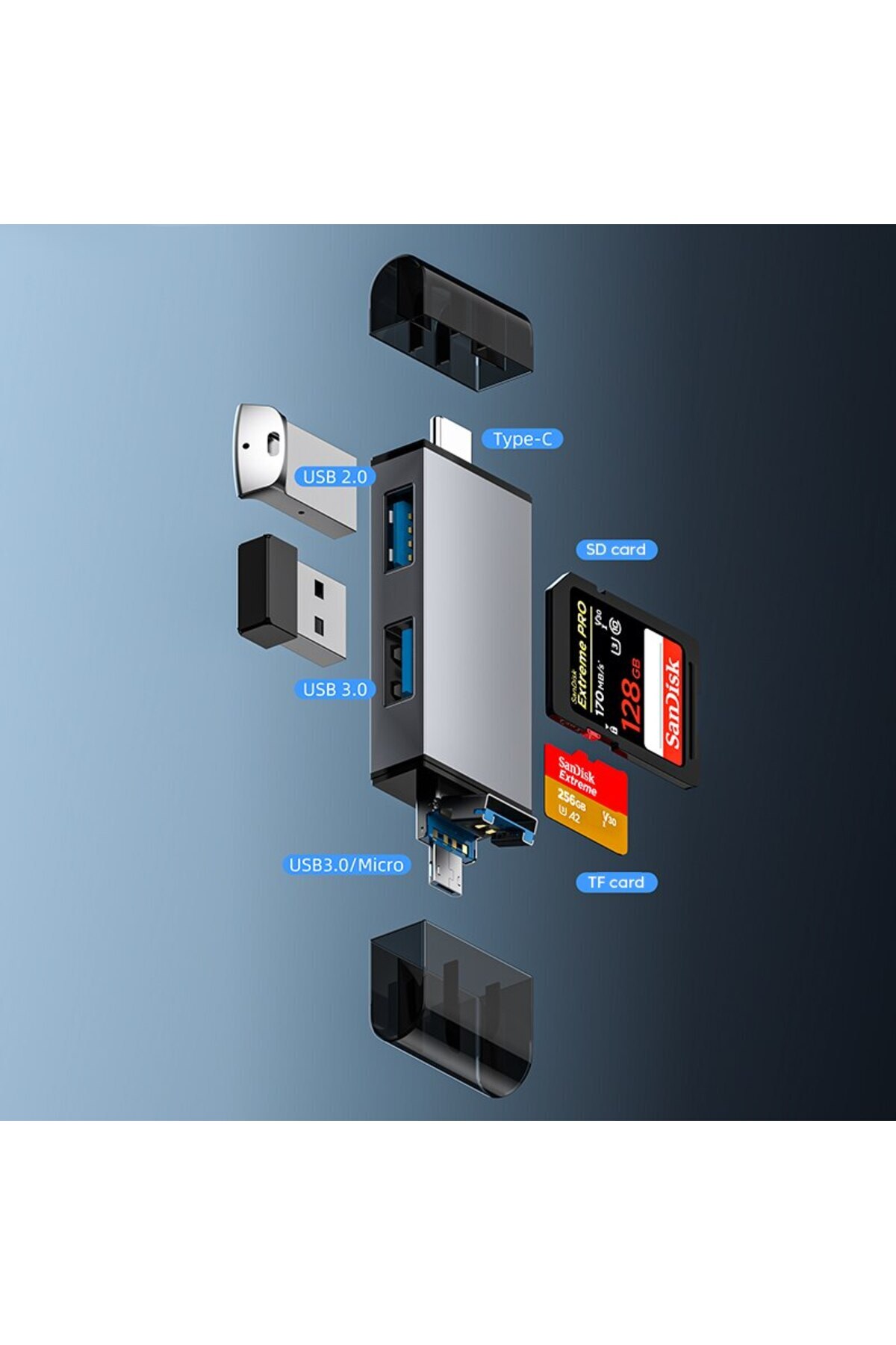 Choice-قارئ بطاقات USB 3.0 7 في 1 متعدد الوظائف، نقل عالي السرعة، بطاقة SD/TF عالمية للكمبيوتر المحمول... 3