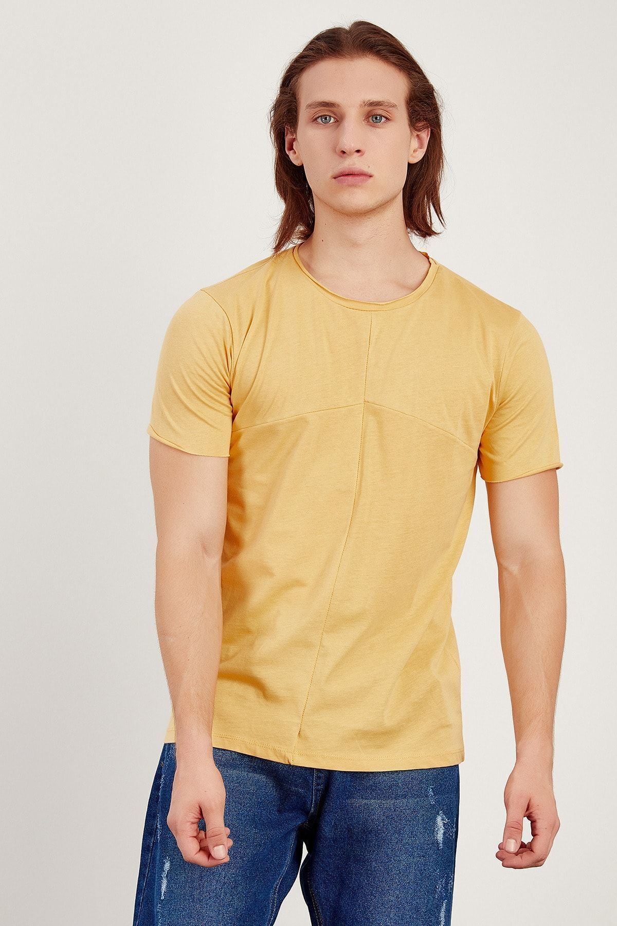 Erkek Hardal Dikiş Detaylı T-shirt | Me20s214780