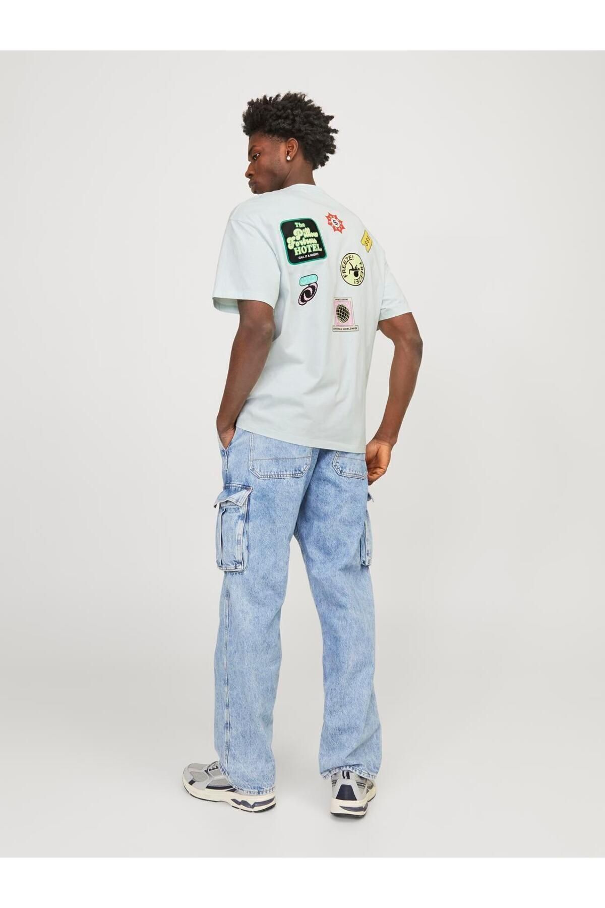 تیشرت مردانه آبی سرمه ای جک اند جونز | 12254175 اورجینال - تصویر 4