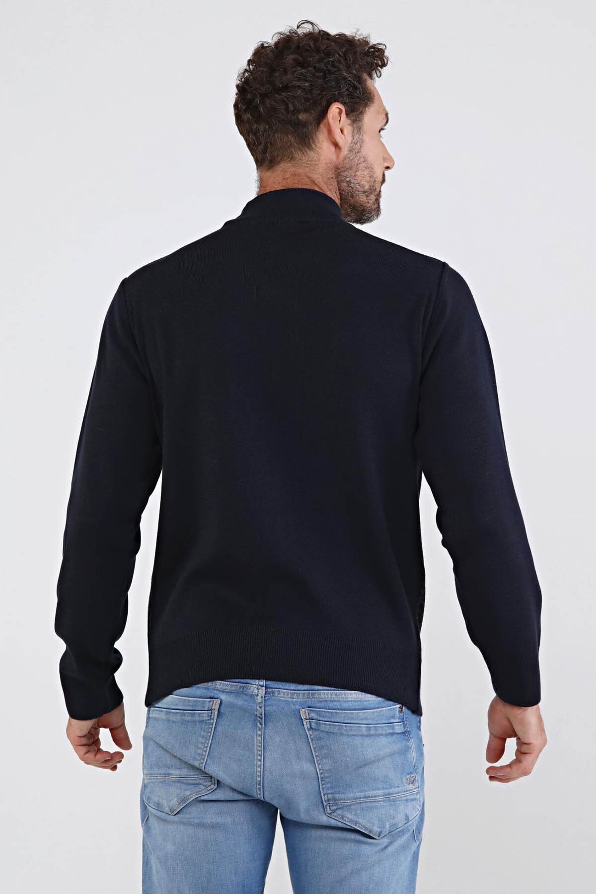 Çizgi Triko-Pulover tricot tricot din oțel pe jumătate Fisherman pentru bărbați 4603b bleumarin 5