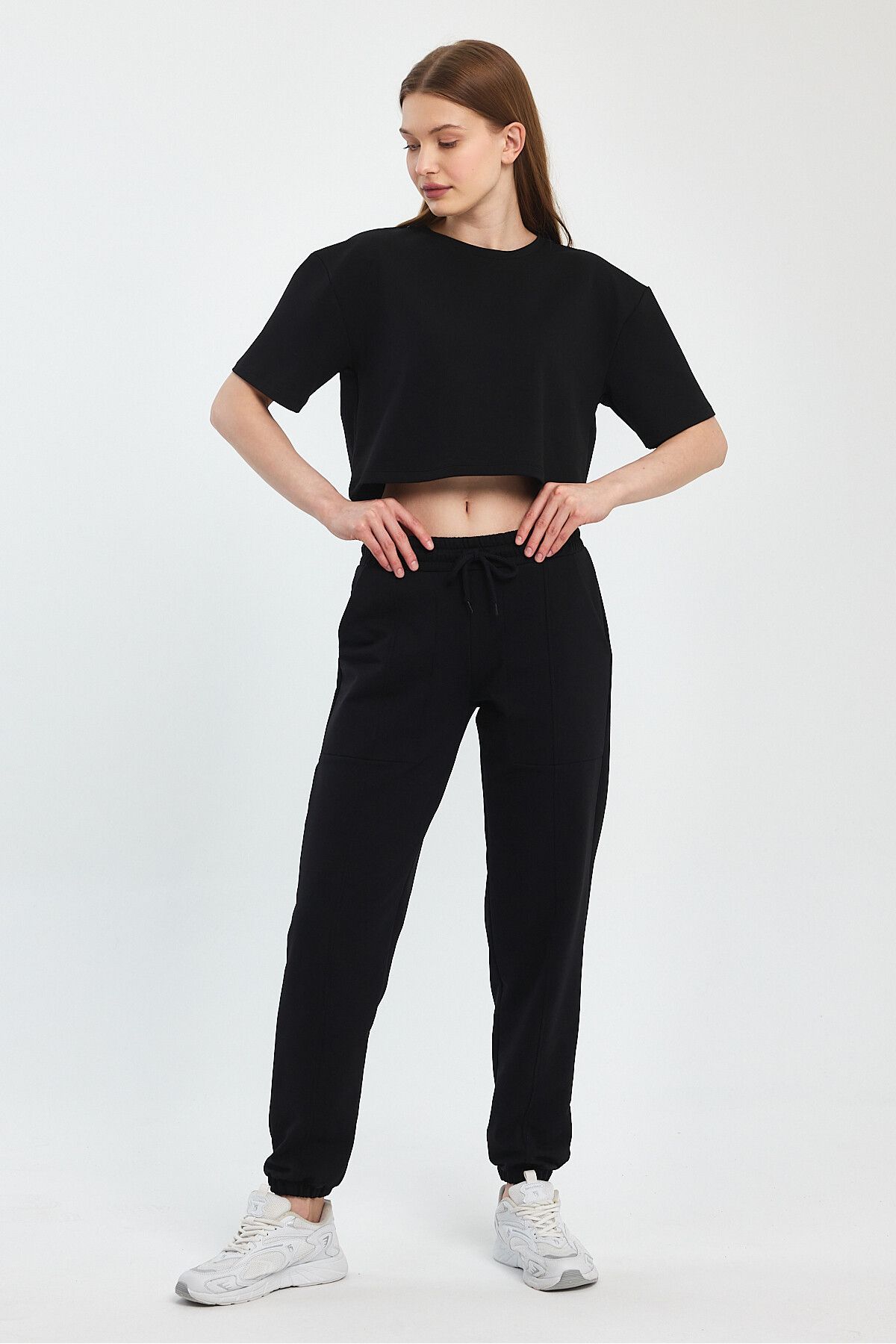 Penyelux-Black Elastic Waist and Leg Jogger Pants - 2 String Fabric 4