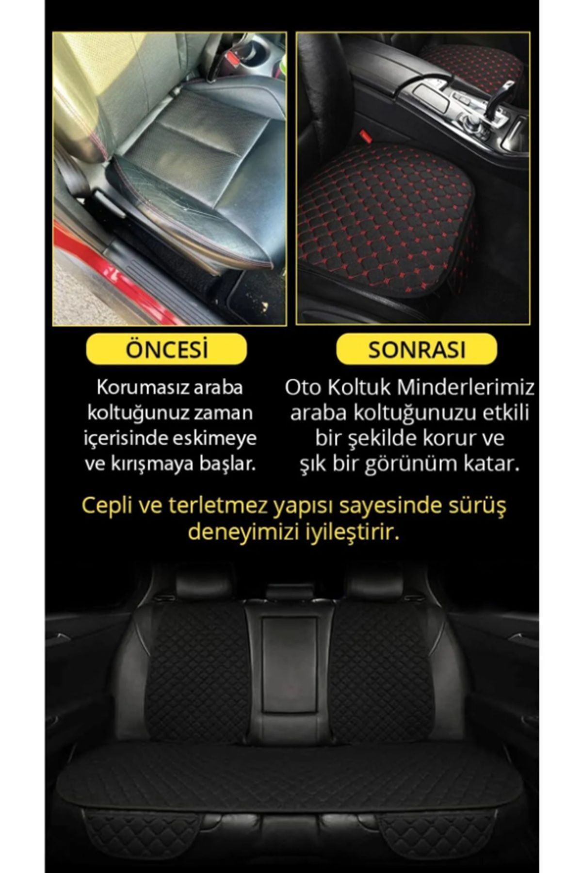 mısırlı grup Tay Tüyü Cepli & Terletmez Kumaş Sırtlı Oto Koltuk Minder Seti - Koltuk Koruma Kılıfı (3'lü Set) fotoğrafı 2 (önizleme)