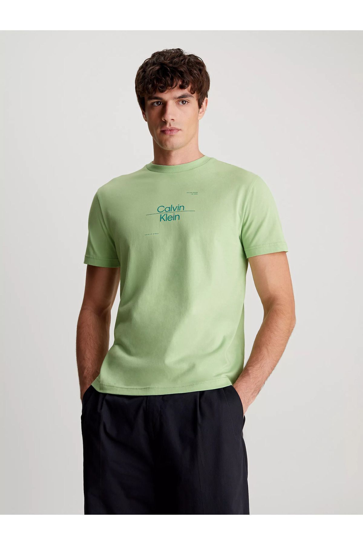 تی شرت سبز مردانه آستین کوتاه فلش به طور منظم K10K12489 LJ4 Calvin Klein