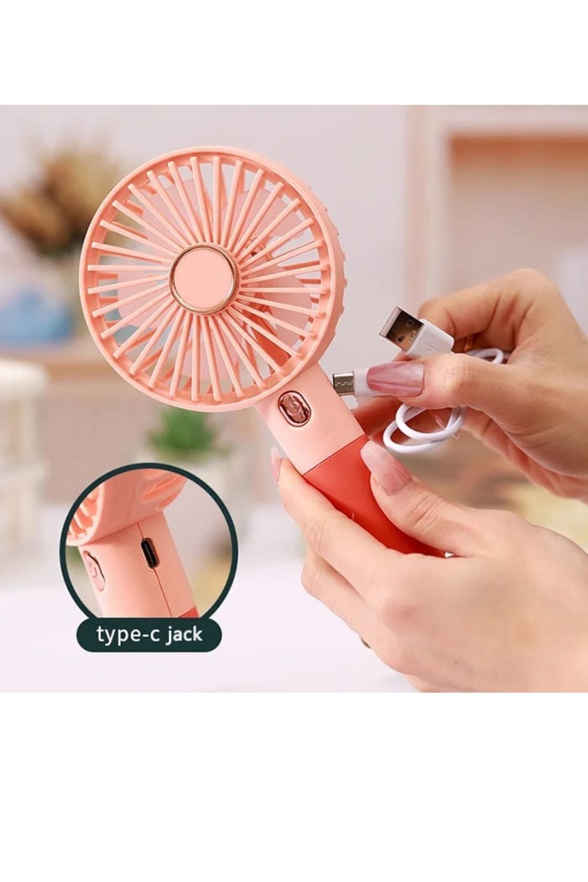 Mini Klima Şarjlı El Fanı Vantilatör Telefon Tutuculu Standlı Mini Serinletici Fan Krem #2