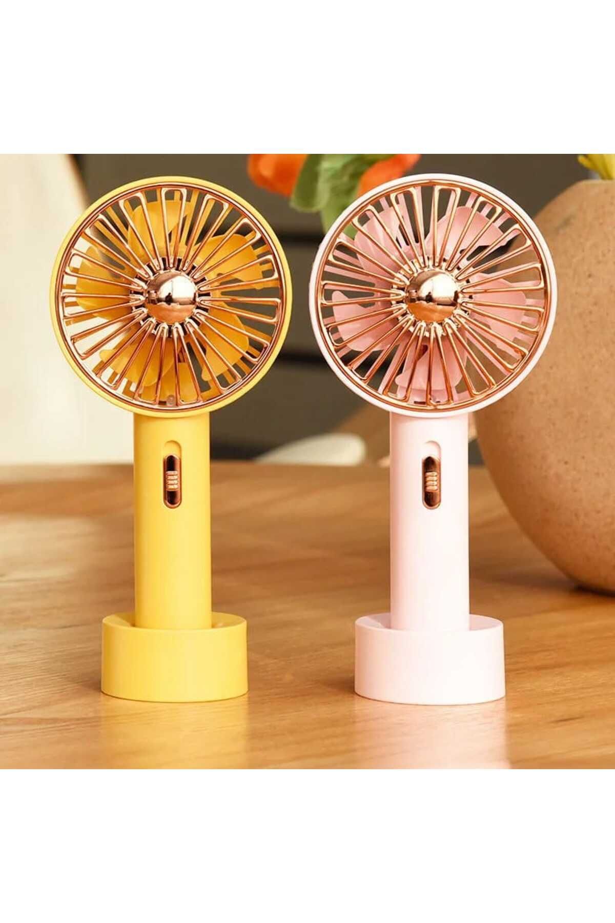 Mini Klima Şarjlı El Fanı Vantilatör Telefon Tutuculu Standlı Mini Serinletici Fan Pembe #5