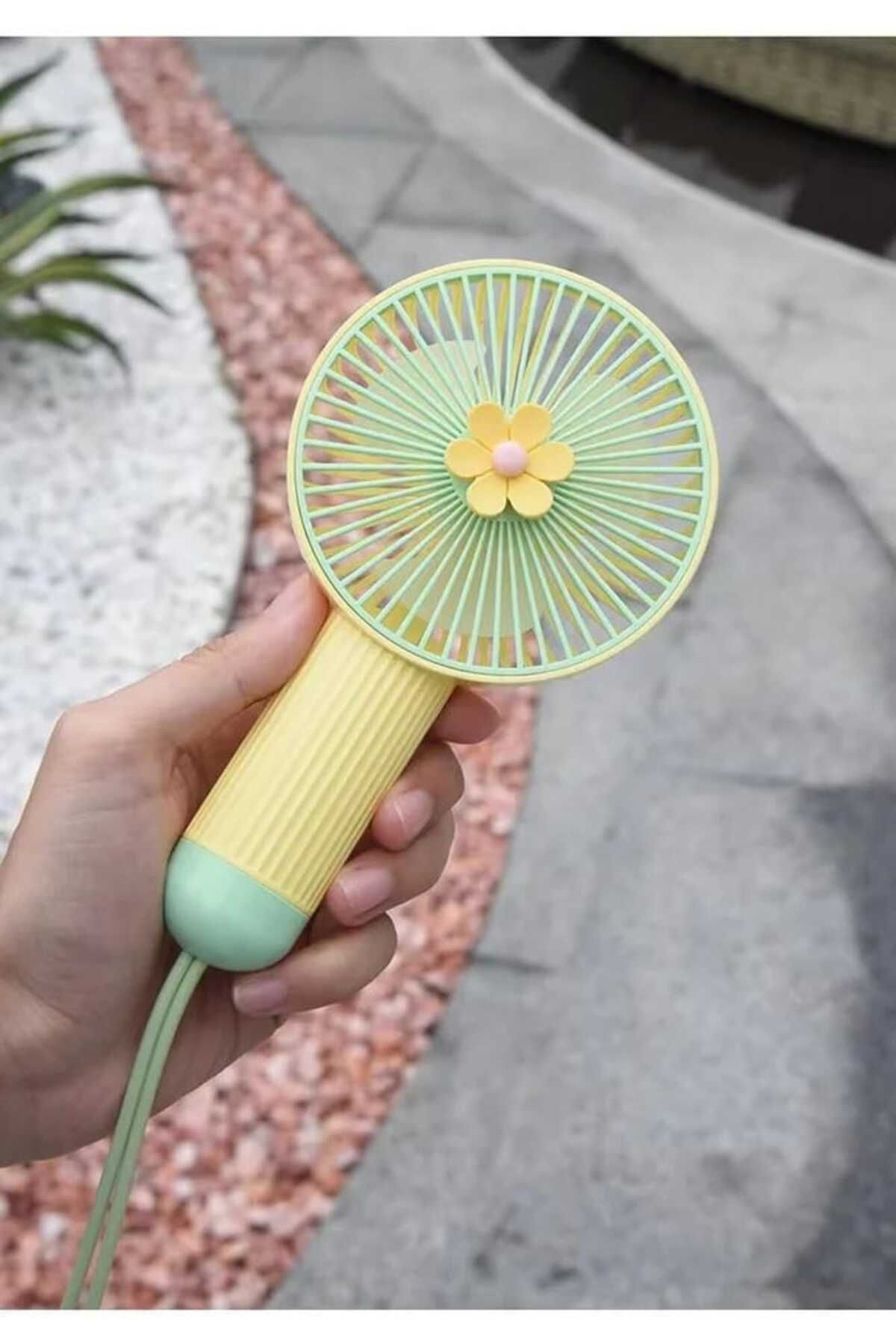 Mini Klima Şarjlı El Fanı Vantilatör Telefon Tutuculu Standlı Mini Serinletici Fan Sarı #5