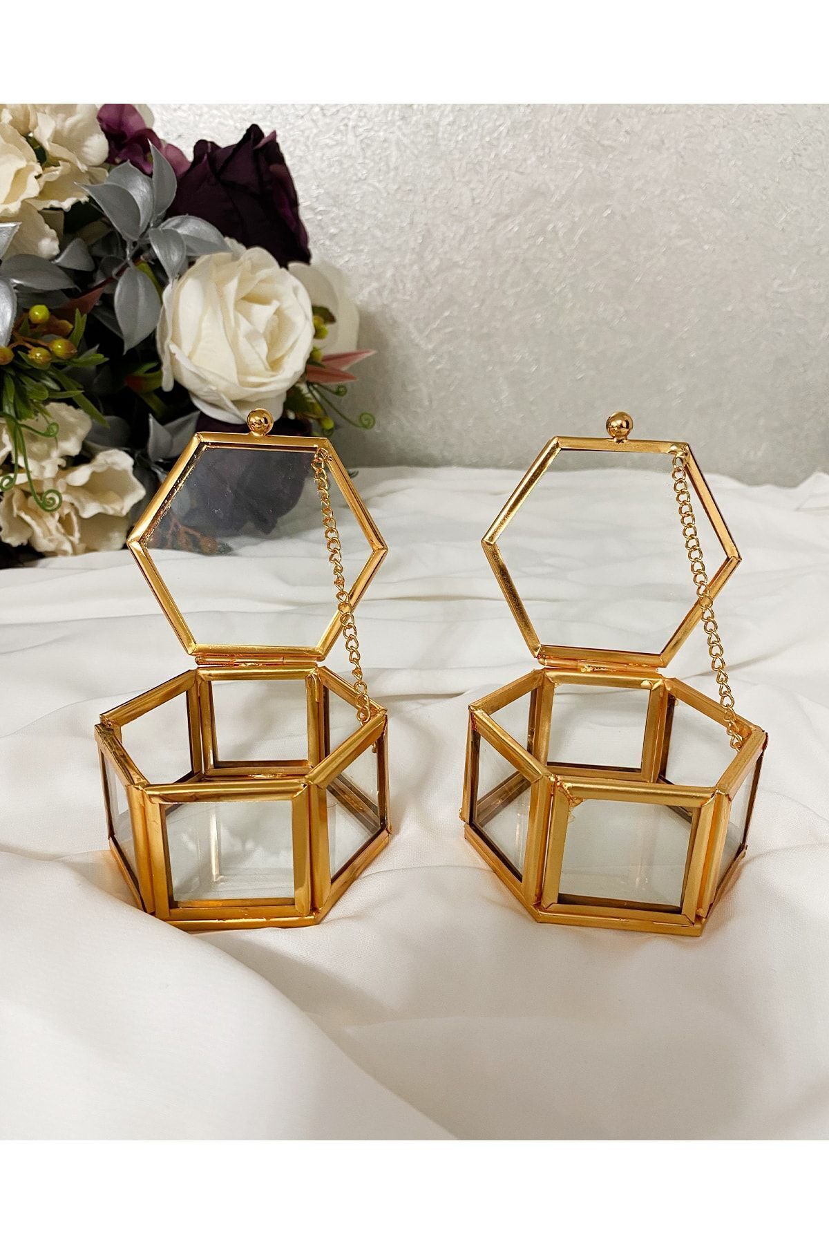 Yüzüklük Ikili Söz Nişan Yüzük Yüzüklük , Yüzük Yükseltici Yapay Güller Dahil Gold Rengi, Cam