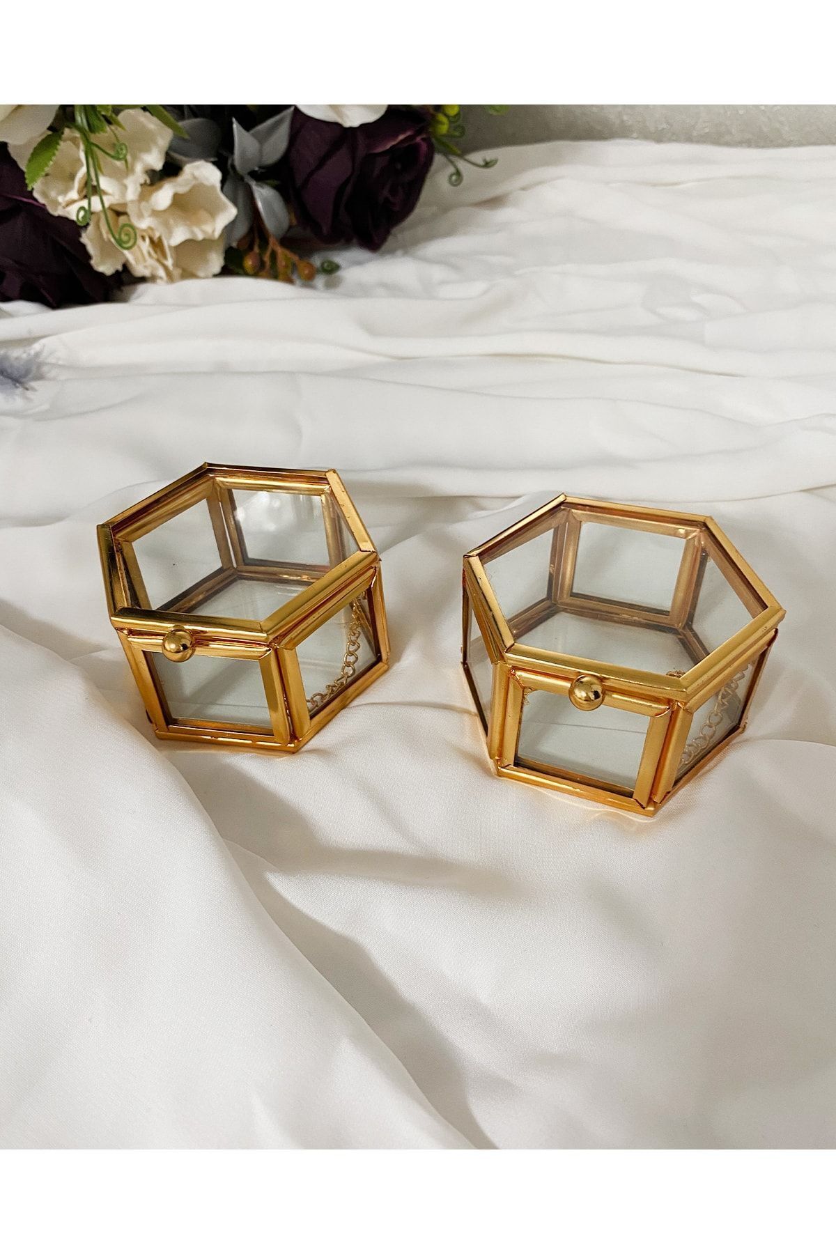 Yüzüklük Ikili Söz Nişan Yüzük Yüzüklük , Yüzük Yükseltici Yapay Güller Dahil Gold Rengi, Cam