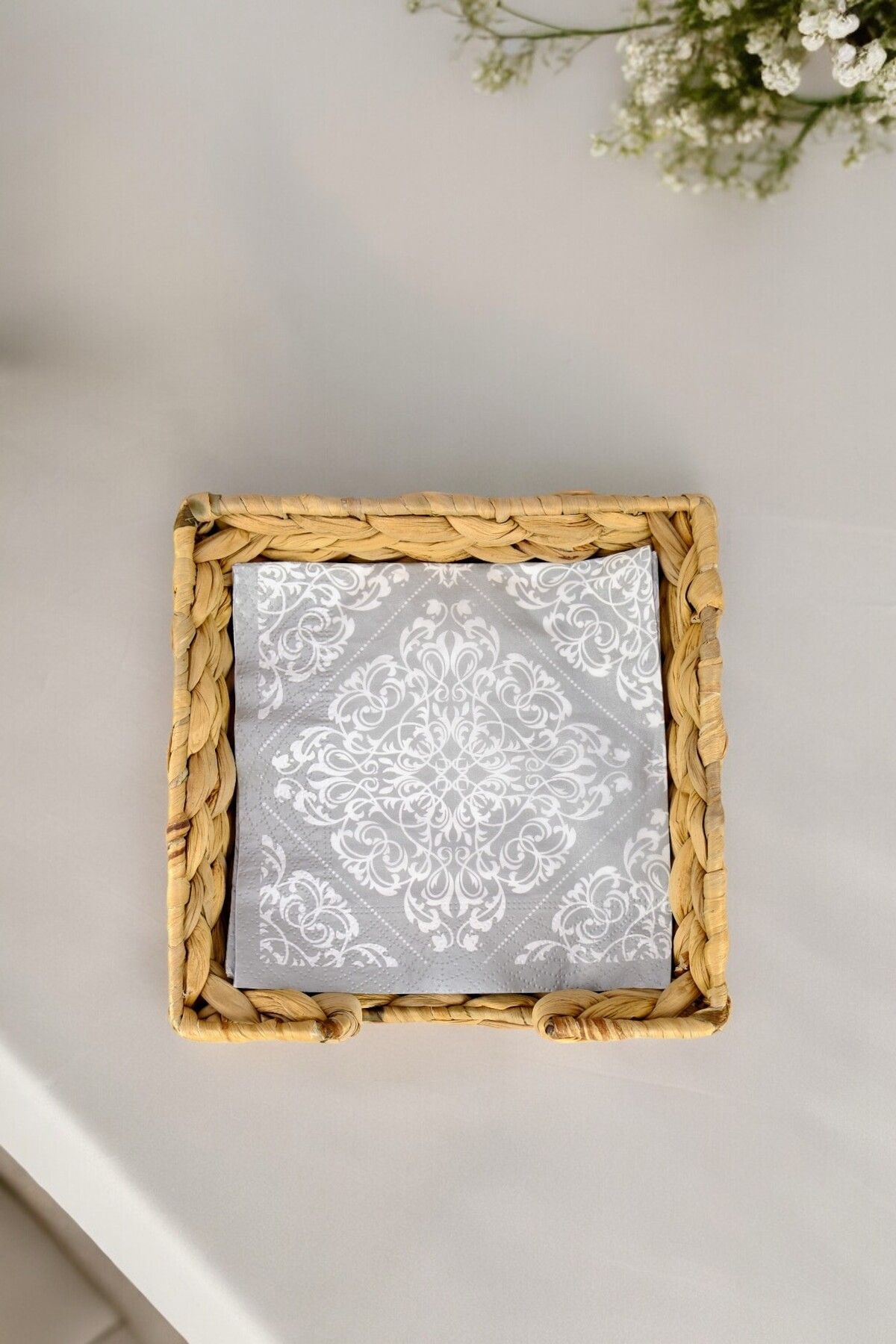 Digithome-19 Cm Brown Wicker Table Top - Square Horizontal Napkin Holder I/2 C1-1-289 1