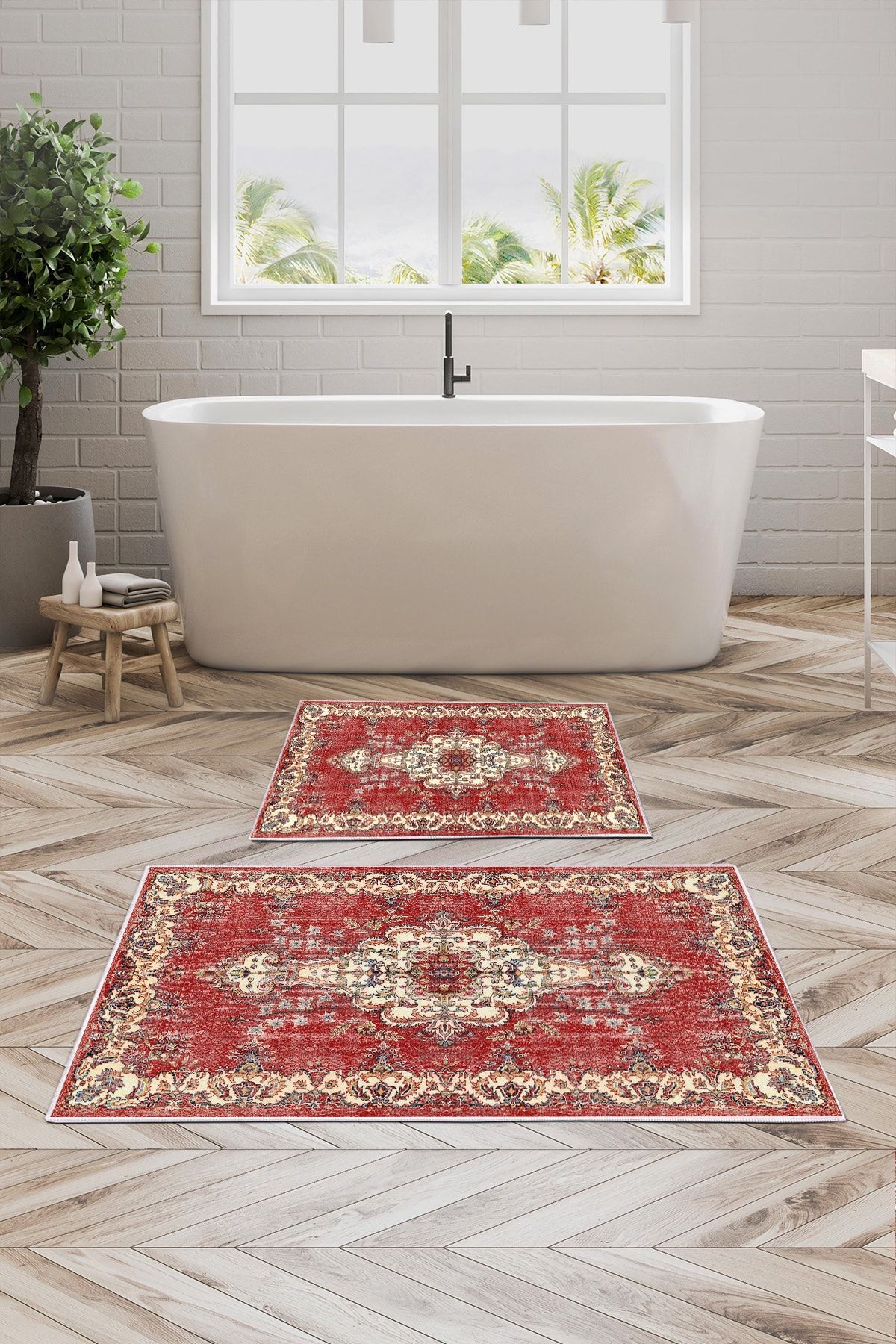 Alanur Home Set De Toaletă Digital Pentru Baie Cu Bază Anti-alunecare Alanur Trend Kt483 Roșu Claret - One Size