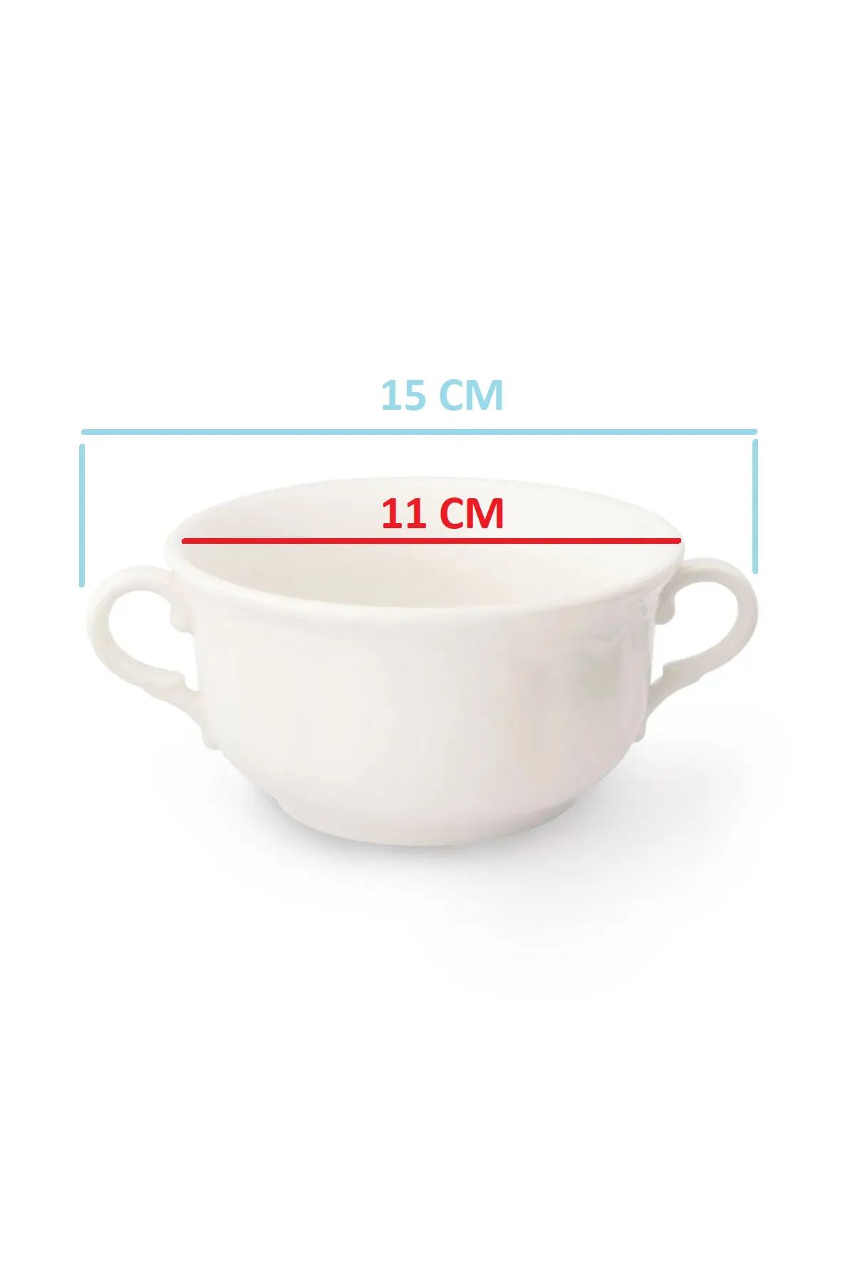 Güral Porselen-4 PCS 11 Cm Porcelain Double Handle Soup Container 3