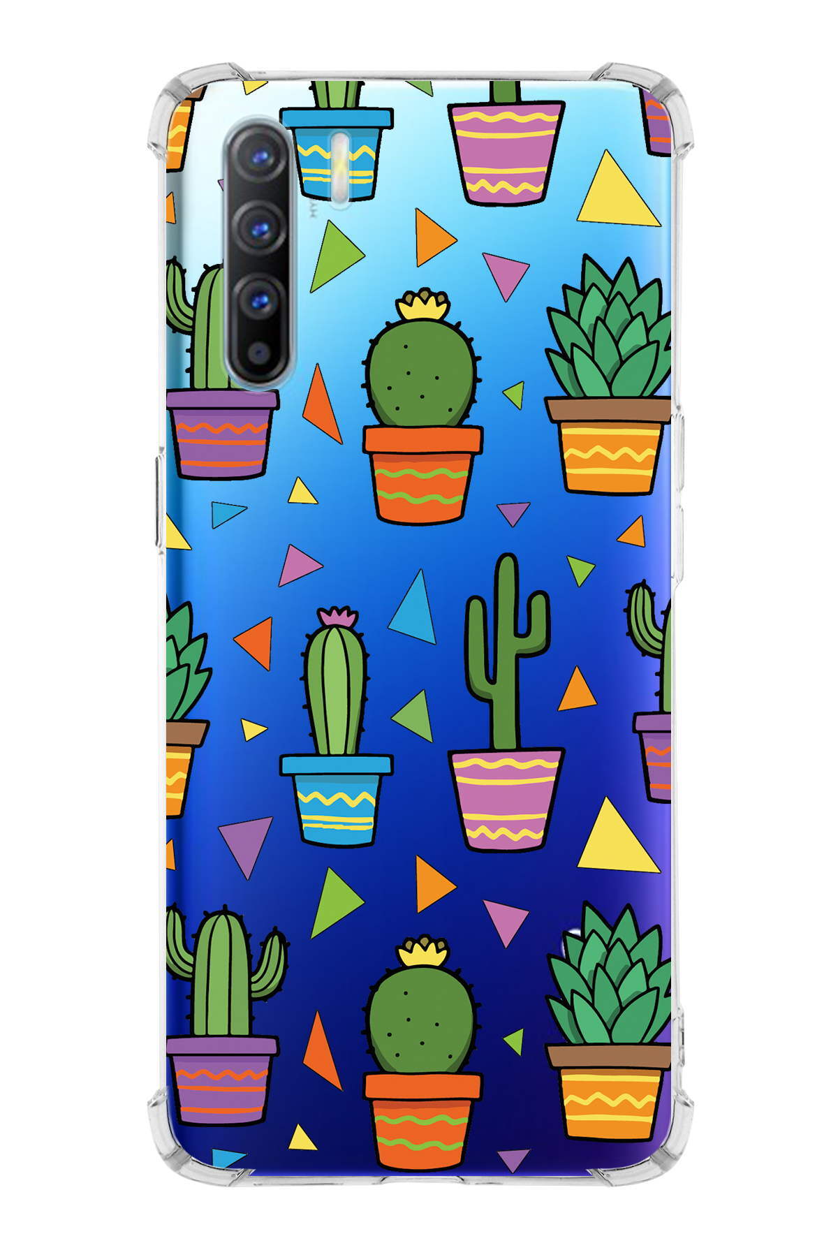 PrinriFy Oppo Reno 3 Uyumlu Water Color 4 Baskılı Şeffaf Köşe Korumalı Antişok Kılıf