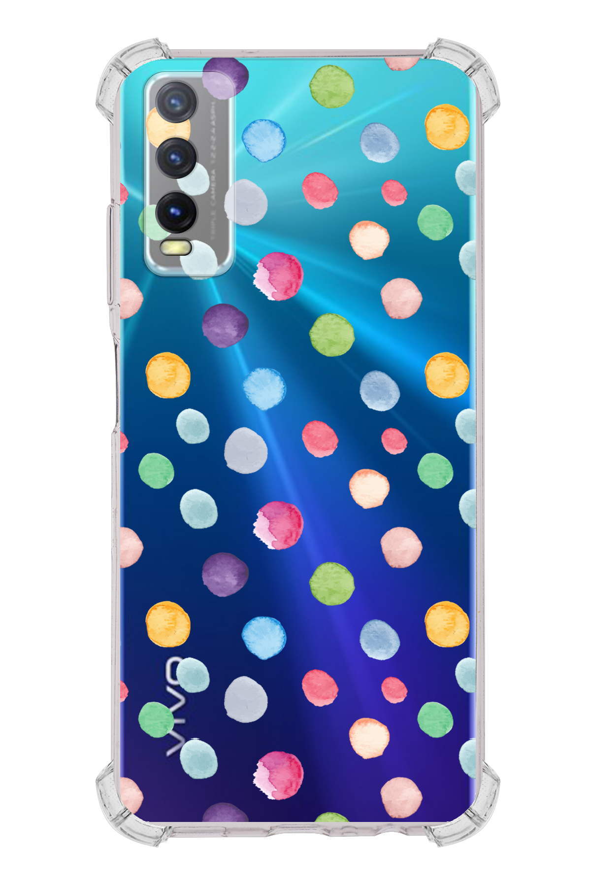 PrinriFy Vivo Y20 Uyumlu Water Color 6 Baskılı Şeffaf Köşe Korumalı Antişok Kılıf