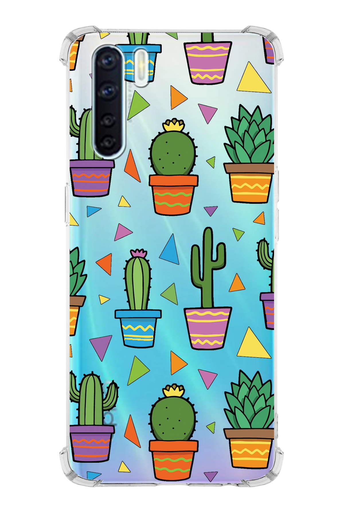 PrinriFy Oppo A91 Uyumlu Water Color 4 Baskılı Şeffaf Köşe Korumalı Antişok Kılıf