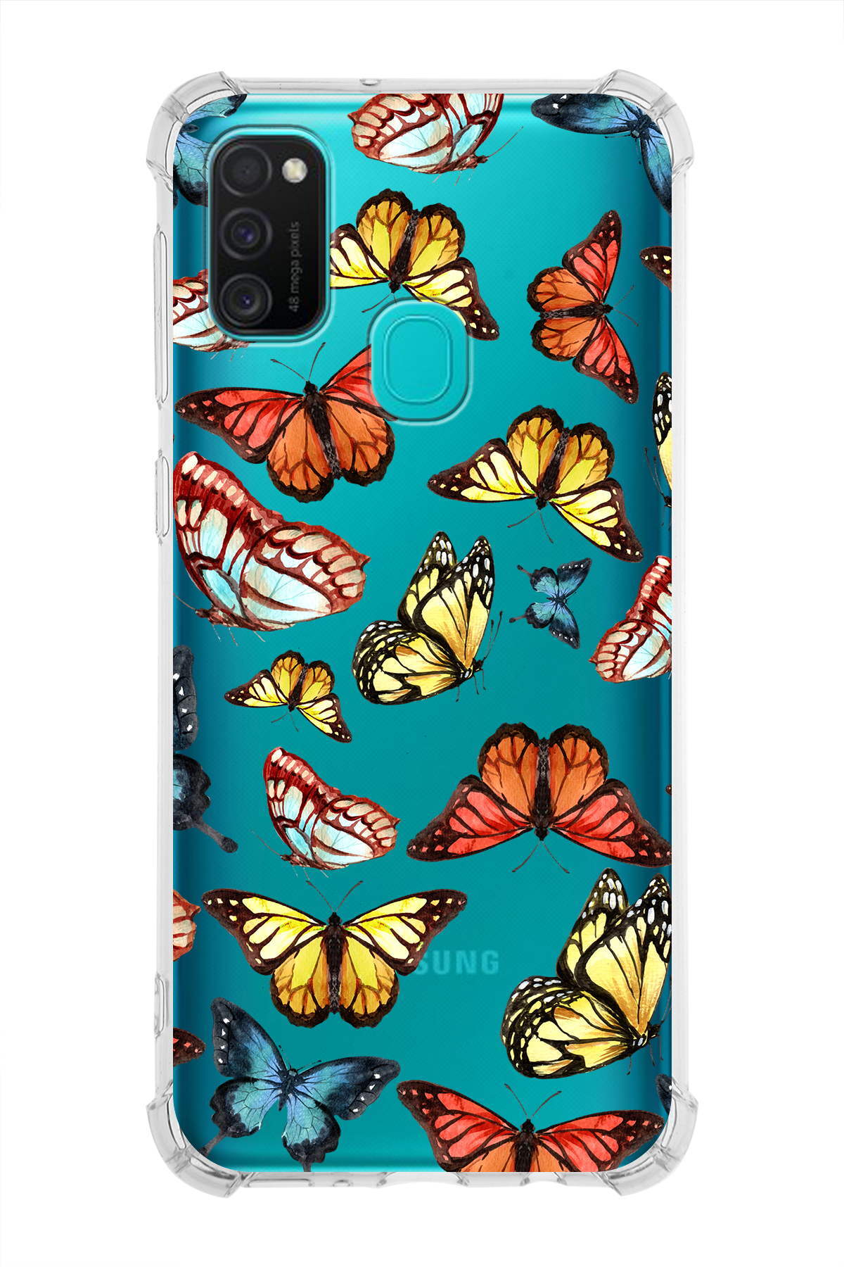 PrinriFy Samsung Galaxy M21 Uyumlu Water Color 2 Baskılı Şeffaf Köşe Korumalı Antişok Kılıf