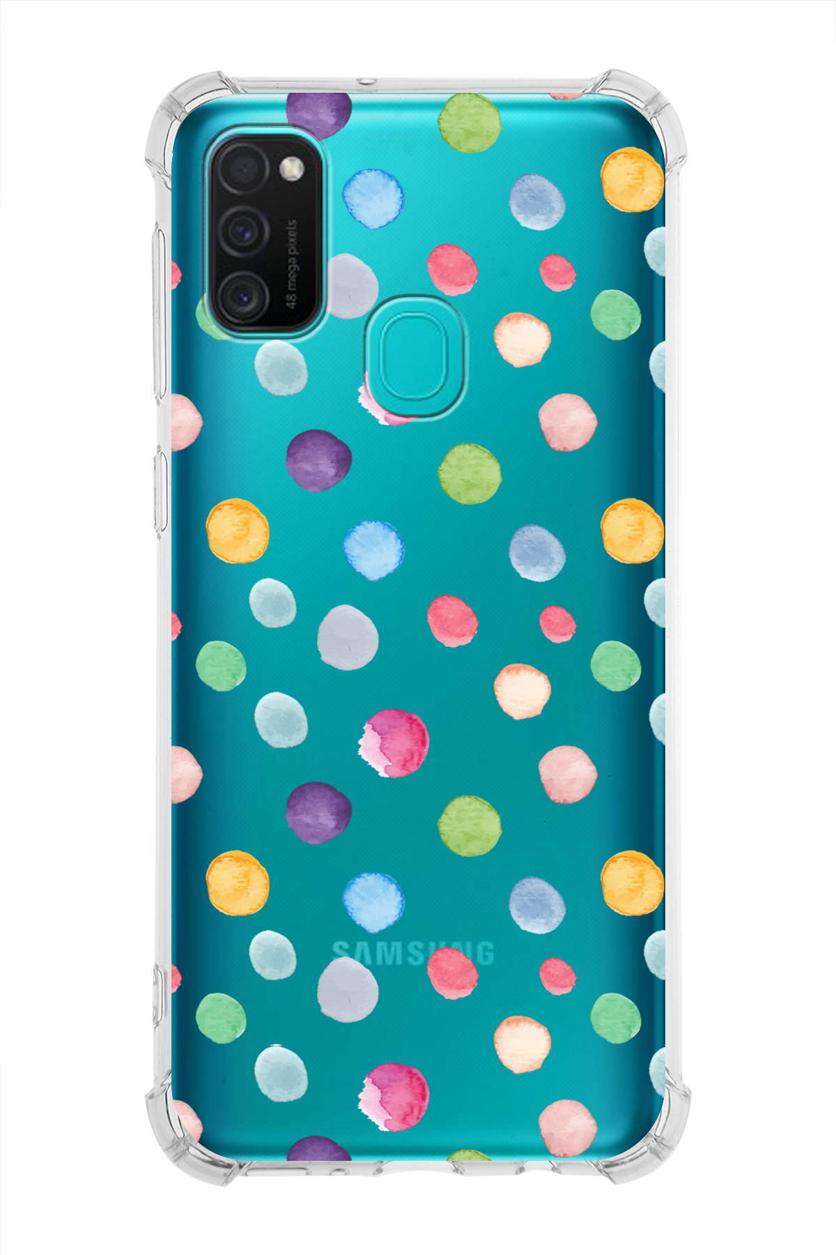 PrinriFy Samsung Galaxy M21 Uyumlu Water Color 6 Baskılı Şeffaf Köşe Korumalı Antişok Kılıf