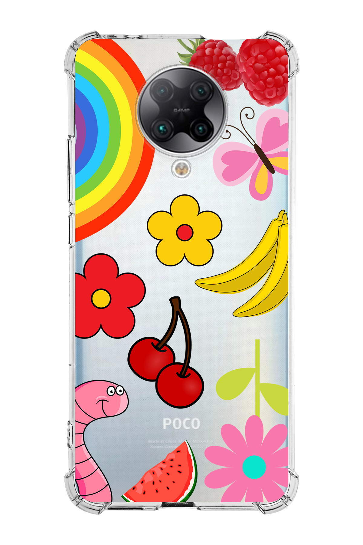 PrinriFy Poco F2 Pro Uyumlu Water Color 5 Baskılı Şeffaf Köşe Korumalı Antişok Kılıf